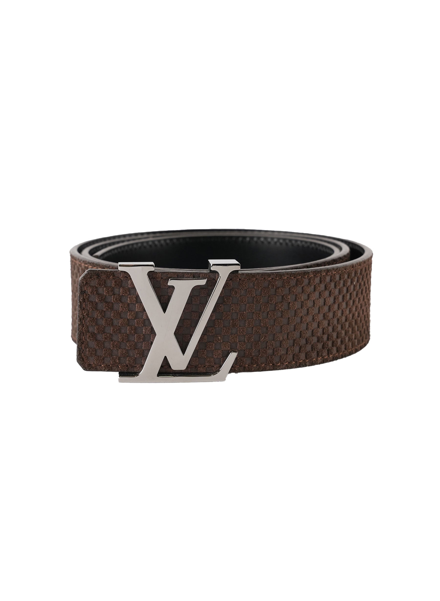 Louis Vuitton Ceinture Initiales En Daim Mini Damier Marron