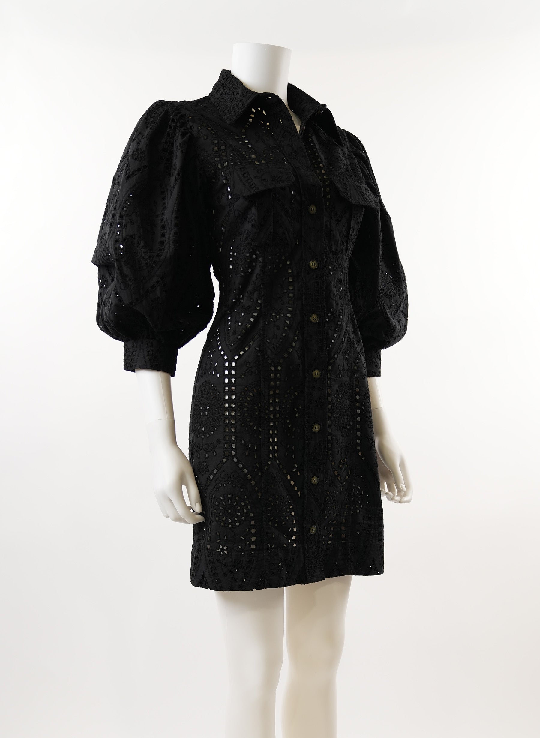 Mini-robe en broderie anglaise à manches ballon Ganni