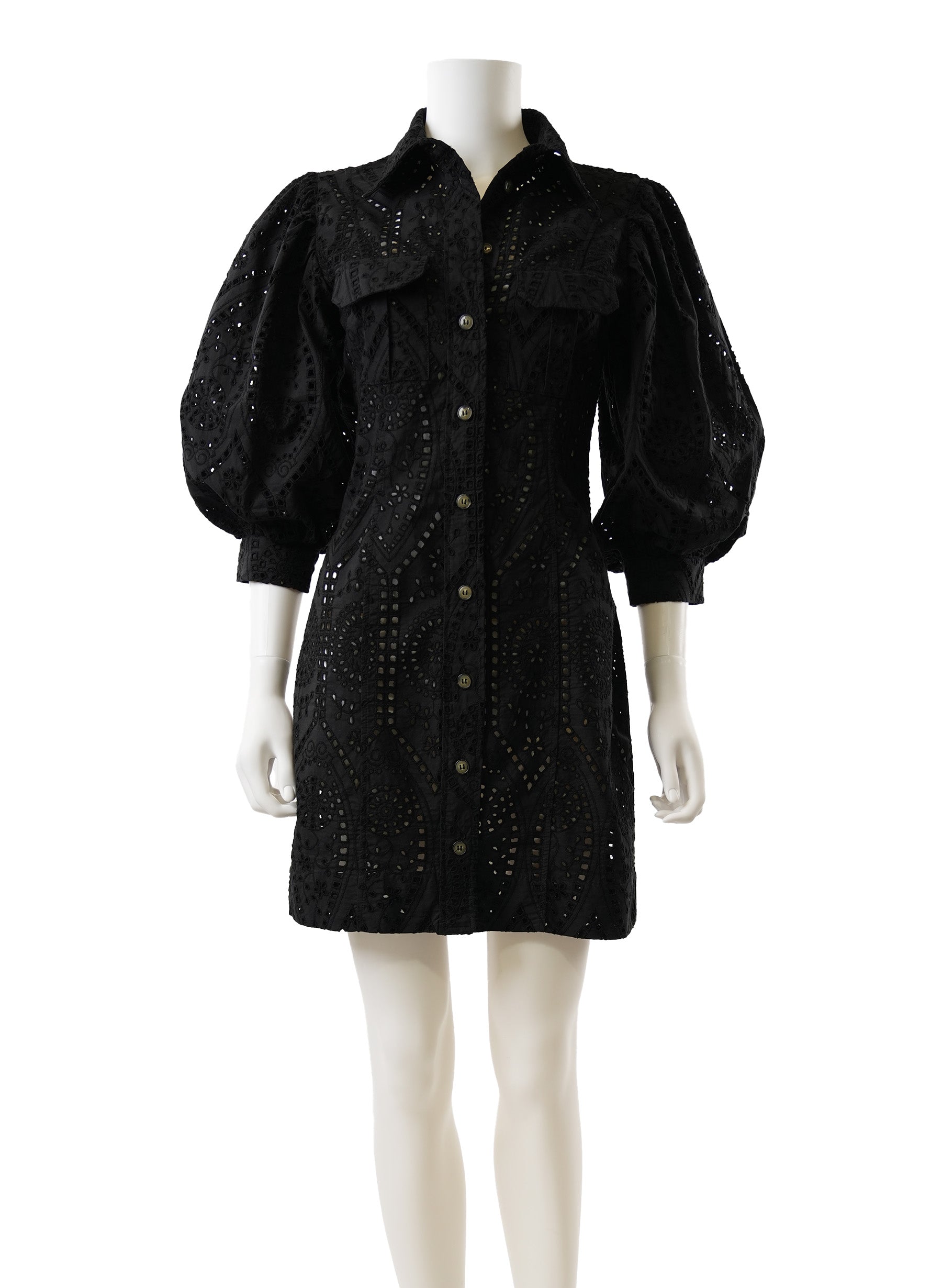 Mini-robe en broderie anglaise à manches ballon Ganni