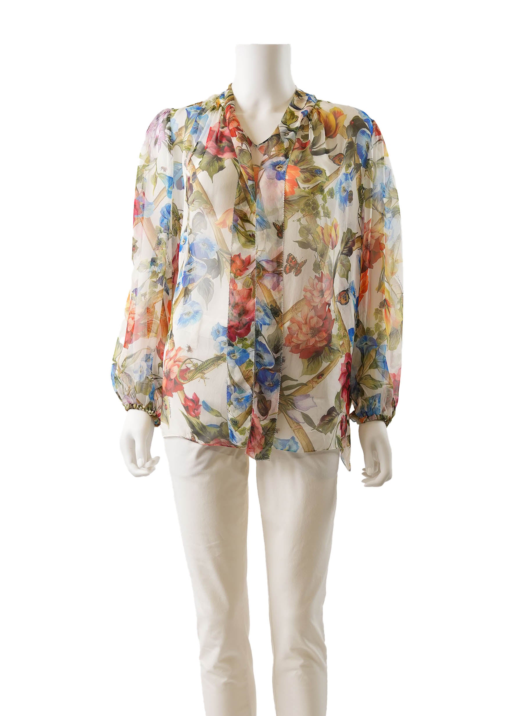 Dolce Gabbana Sheer Silk Floral Blouse