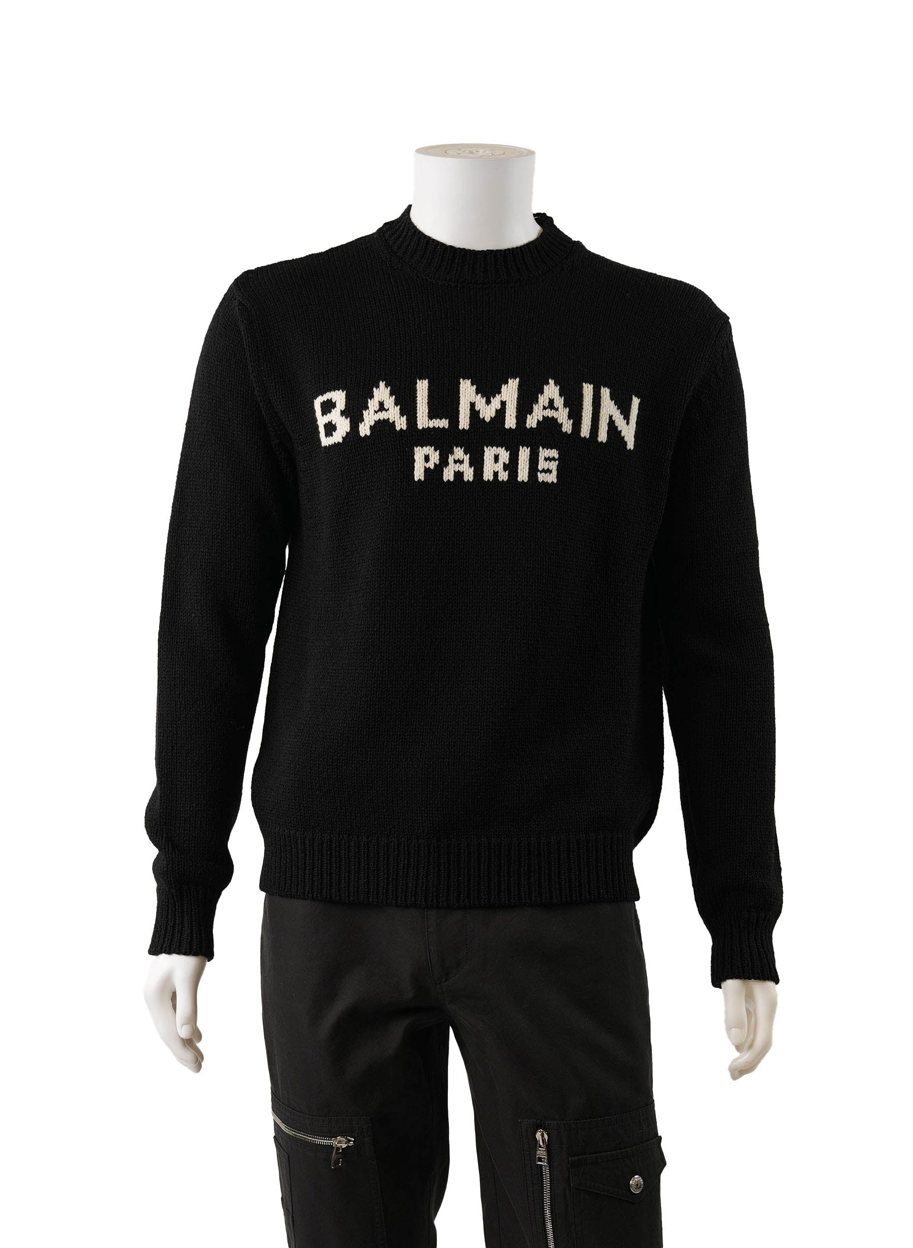 Pull Balmain à logo intarsia brossé