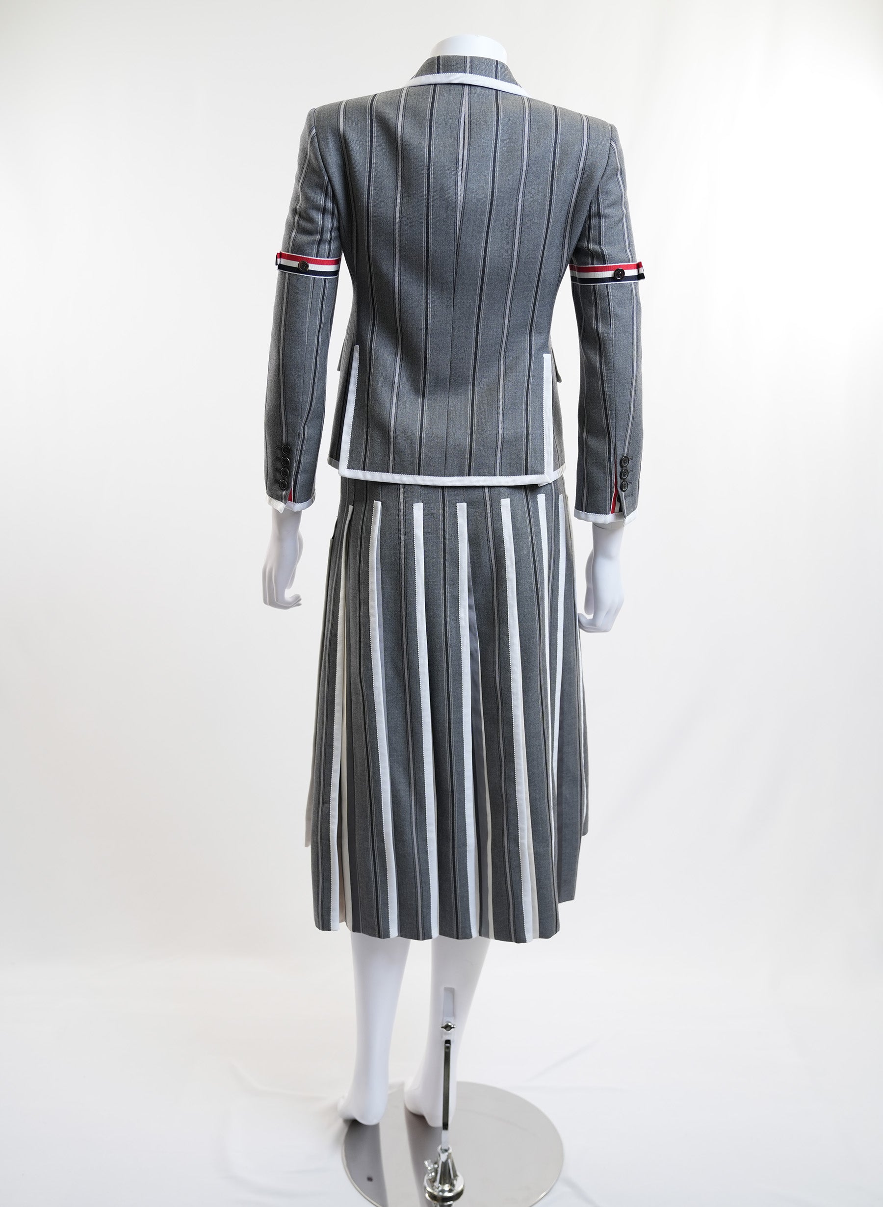 Thom Browne Grey Striped Wool Single Breasted Jacket And Skirt