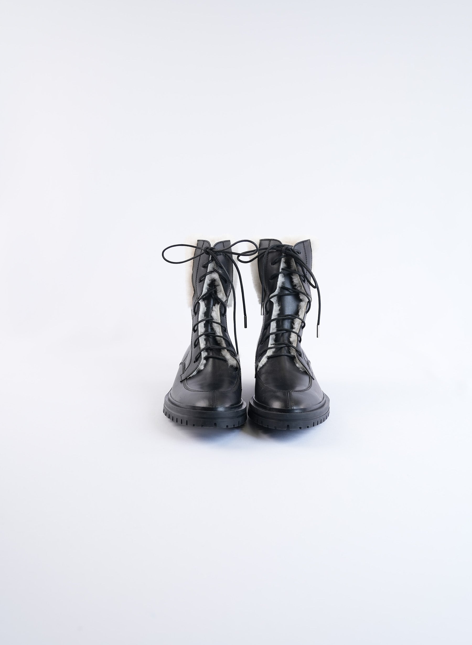 Givenchy Black Leather Shearling Combat Boots