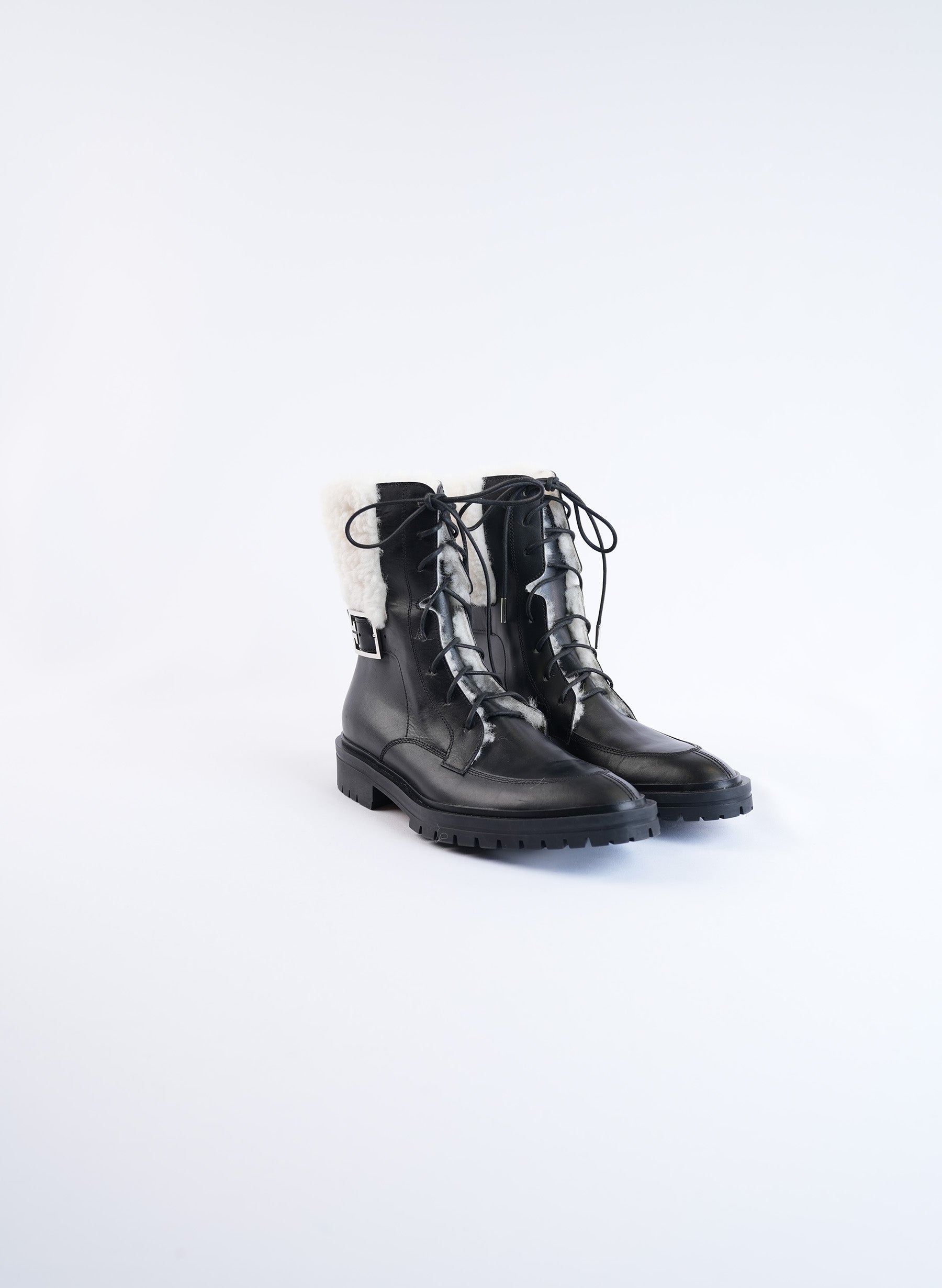 Givenchy Black Leather Shearling Combat Boots