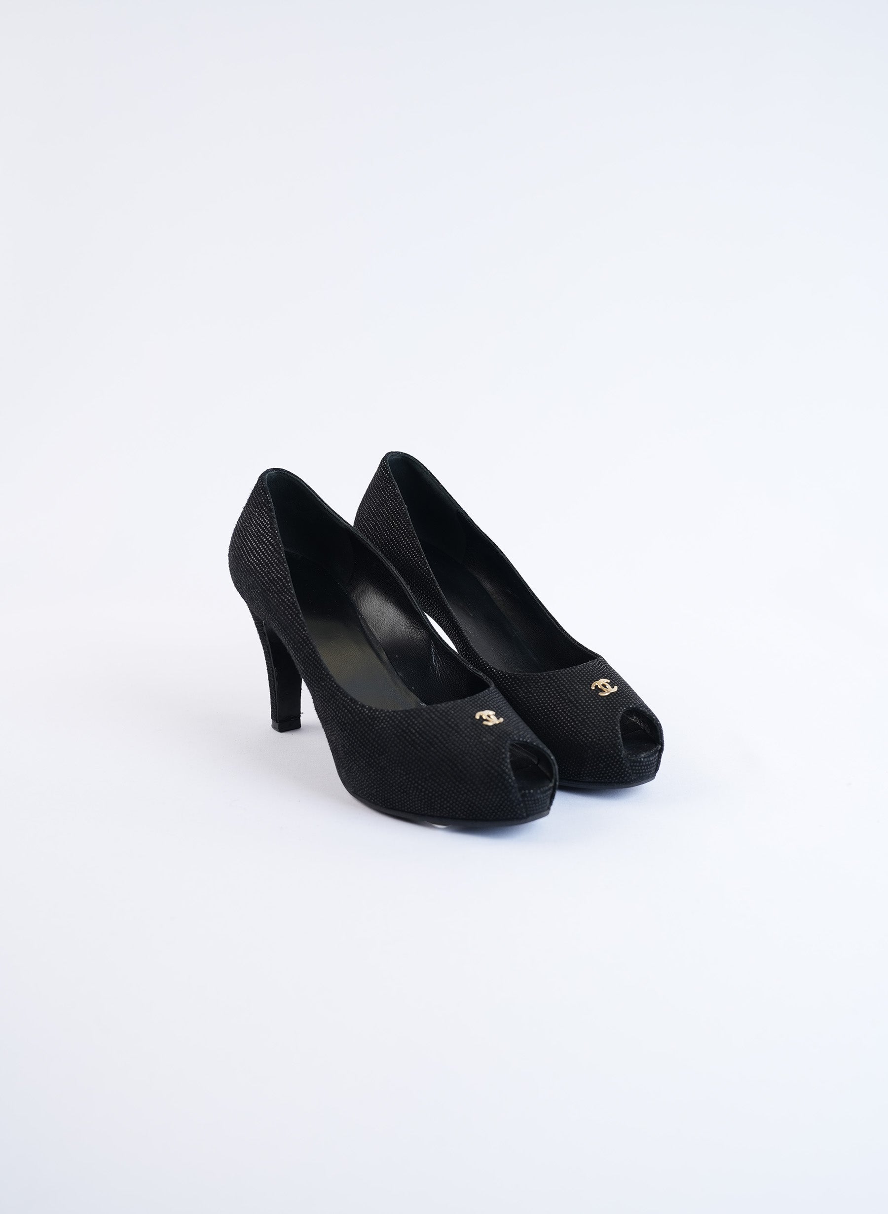 Chanel Black Peep Toe Pumps