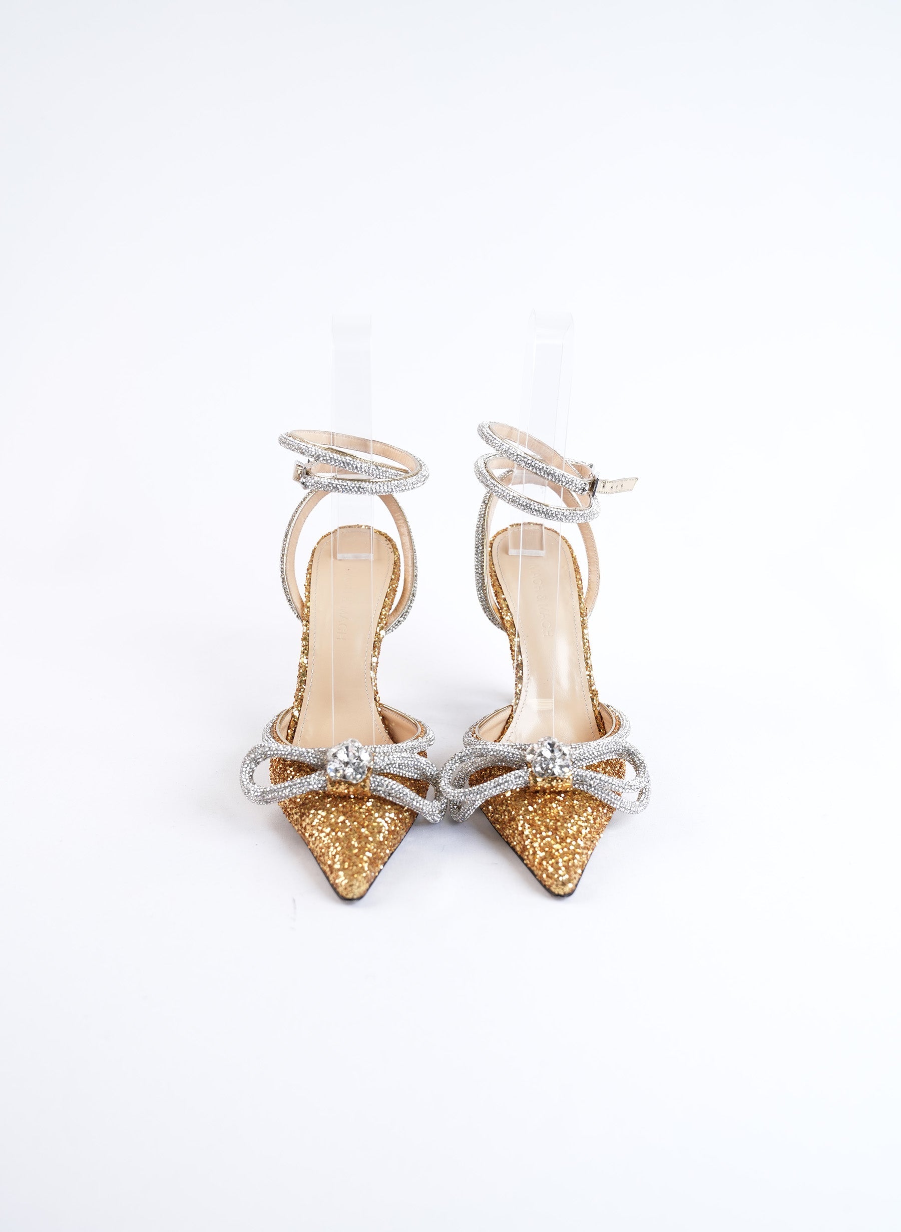 Mach & Mach Double Bow Crystal Embellished Glitter Pumps