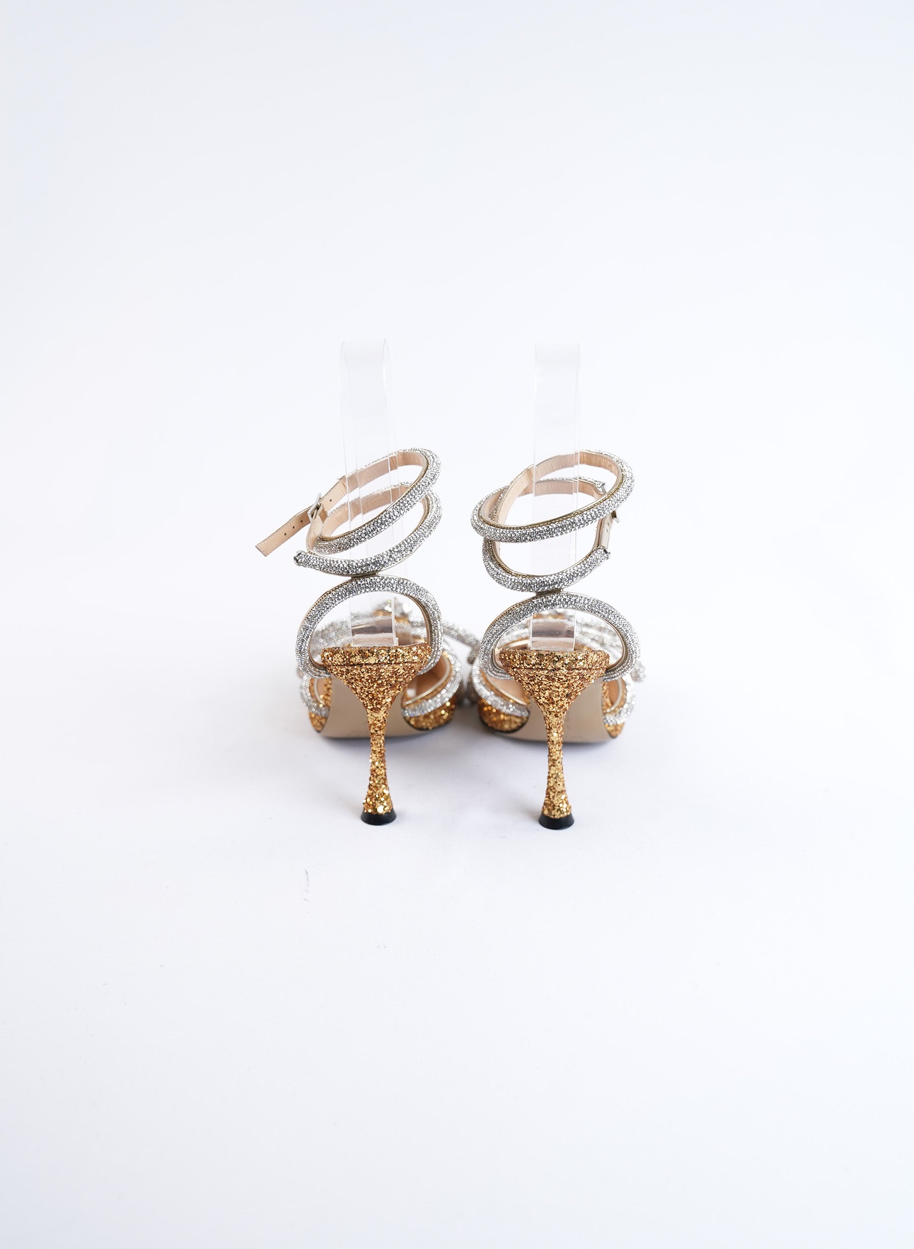 Mach & Mach Double Bow Crystal Embellished Glitter Pumps