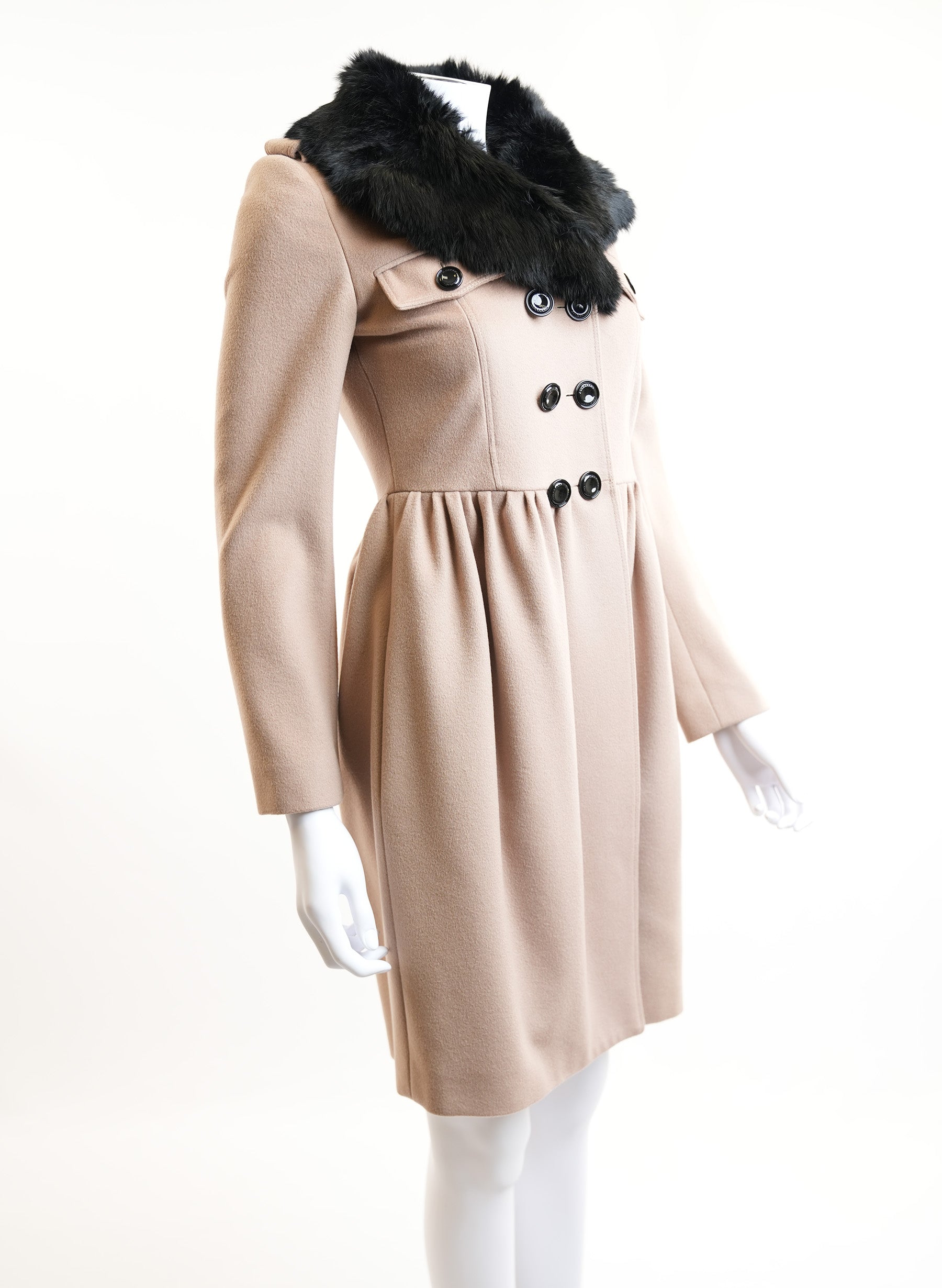 Burberry Brown Pleated Coat With Fur