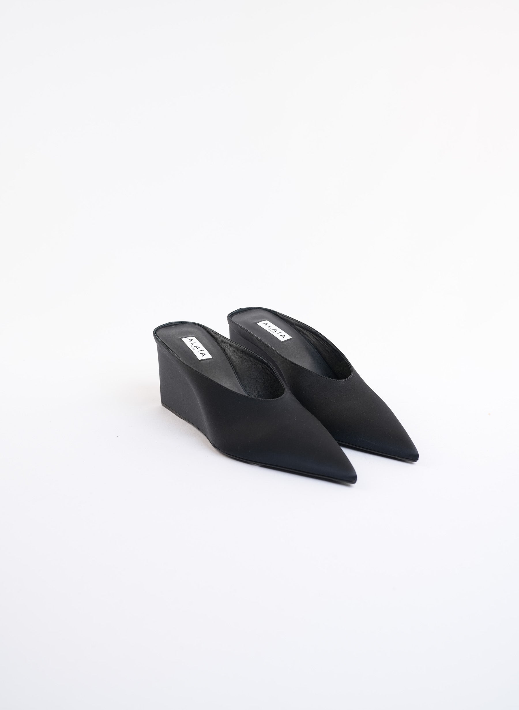 Alaïa Cube Satin Wedge Mules