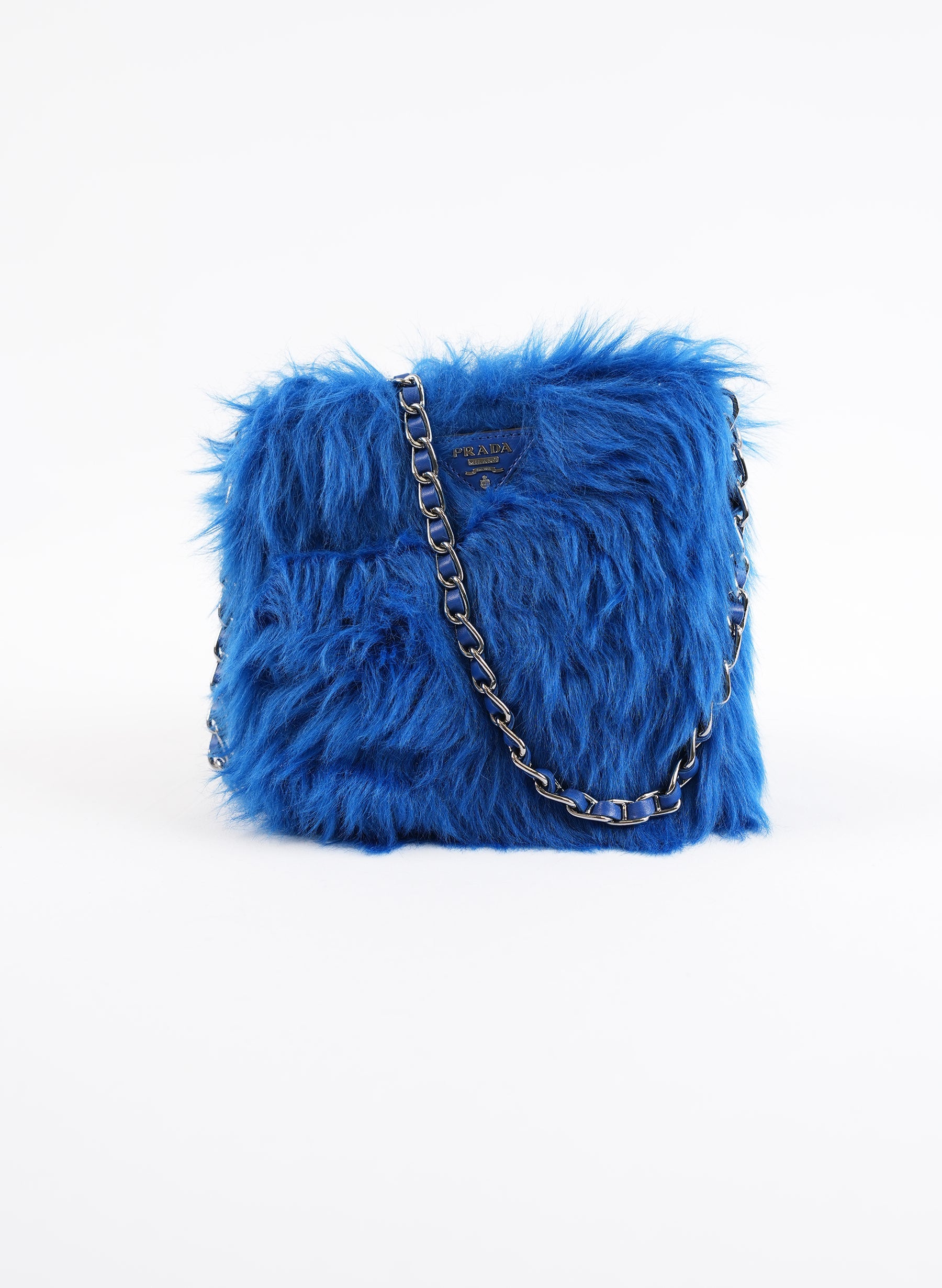 Sac bandoulière Prada en fourrure bleue