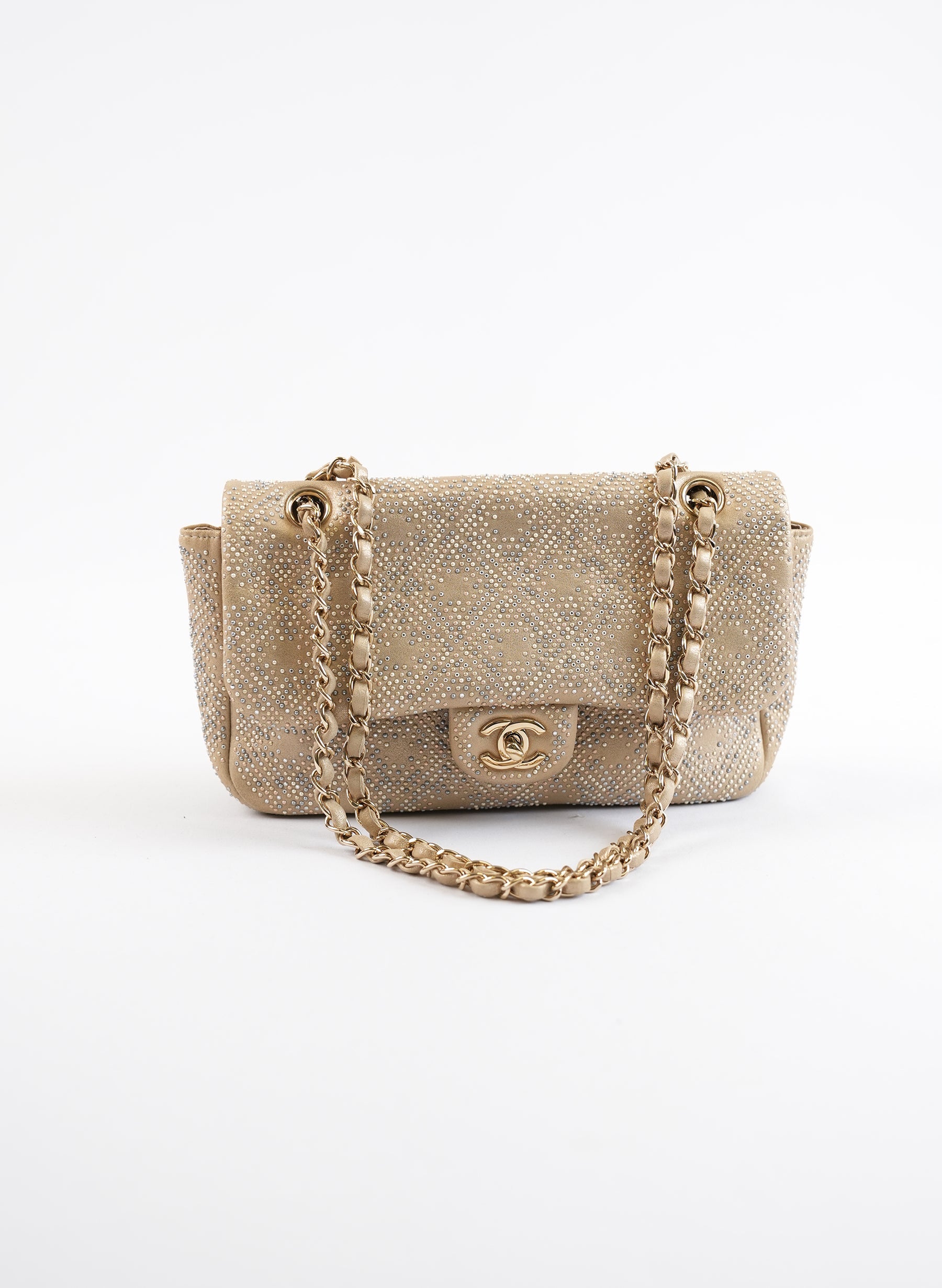 Chanel Beige Iridescent Leather Beaded Classic Single Flap Bag