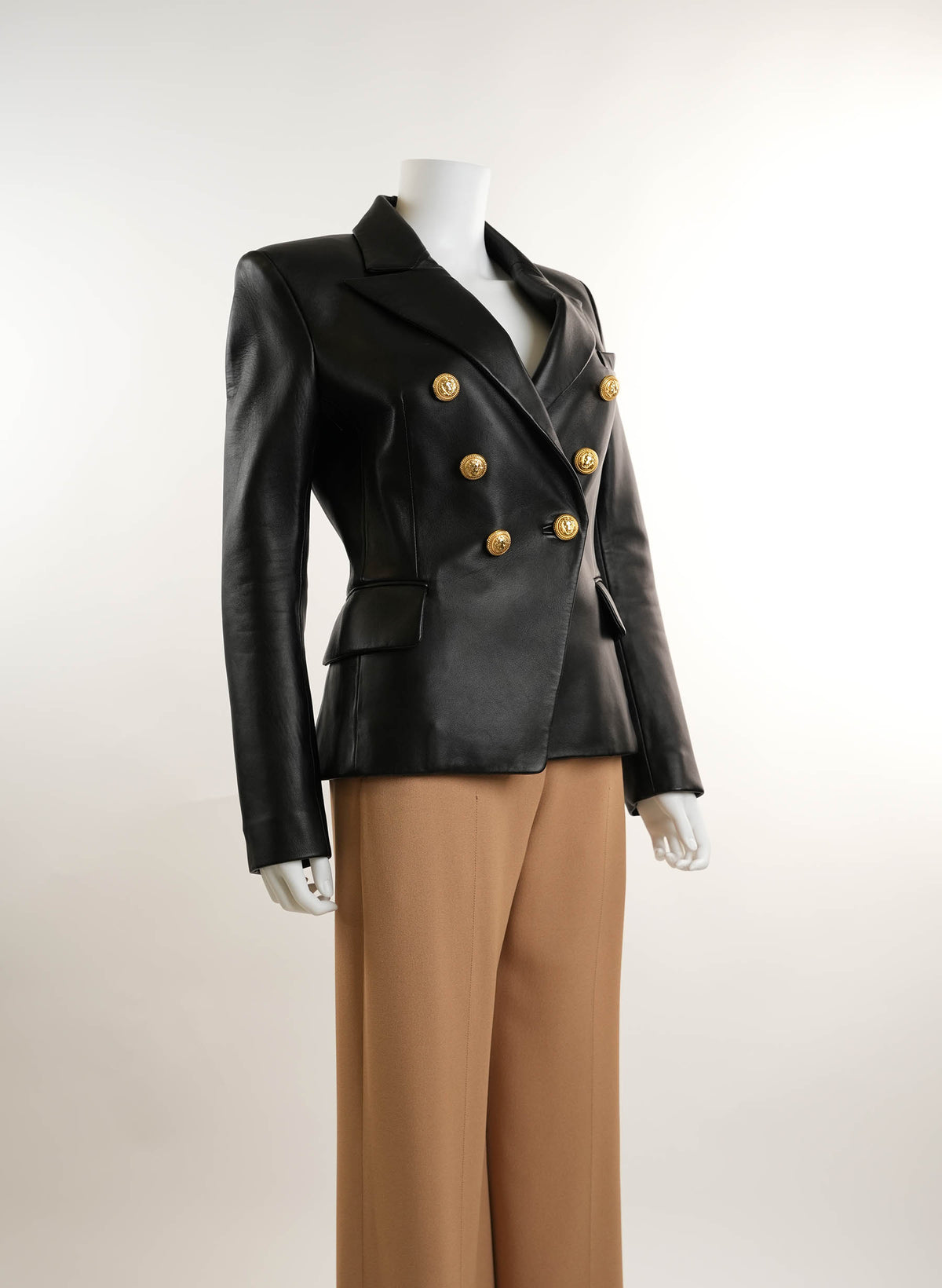 Blazer en cuir noir Balmain à 6 boutons