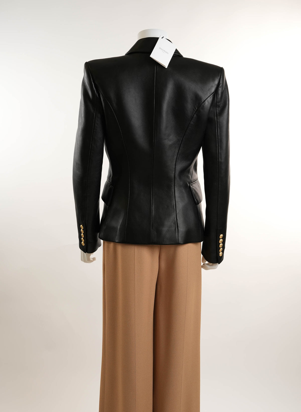 Blazer en cuir noir Balmain à 6 boutons