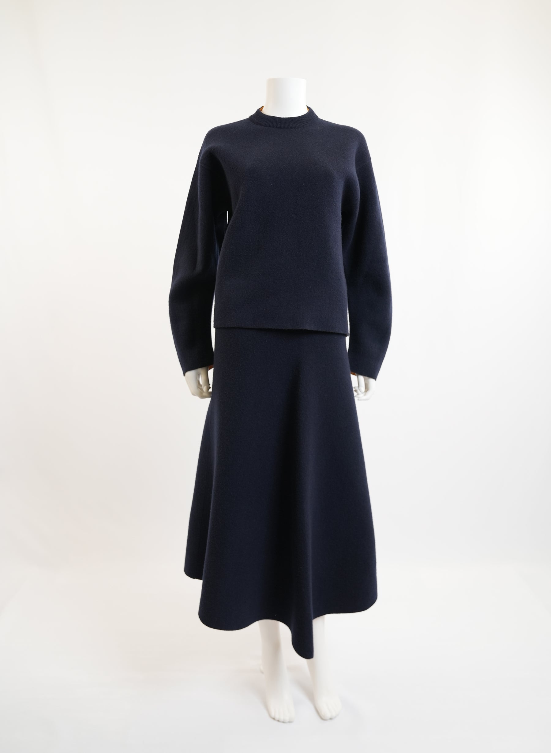 Jil Sander Midnight Blue Sweater Skirt Set
