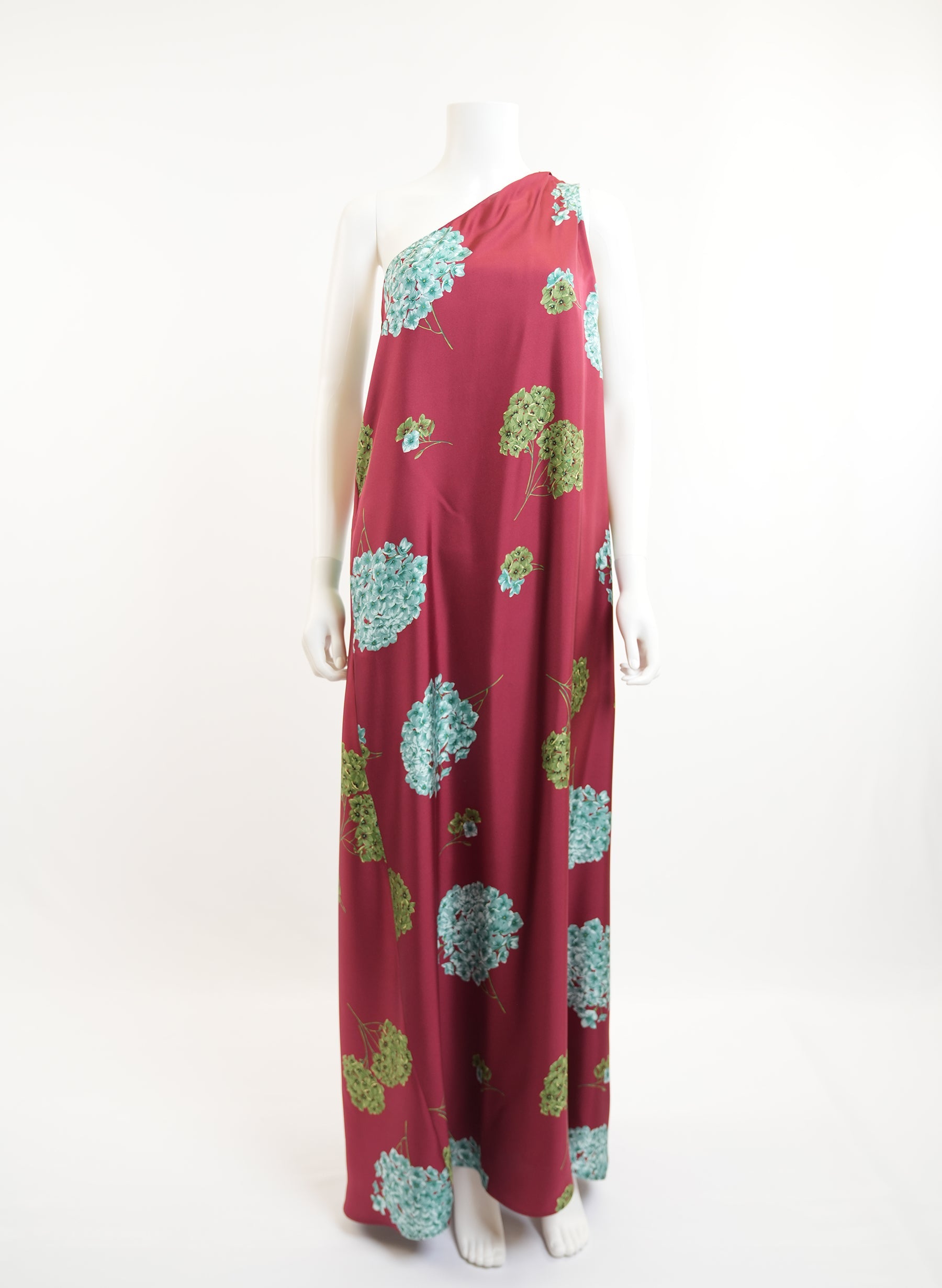 Double J Floral-Print One Shoulder Silk Maxi Dress