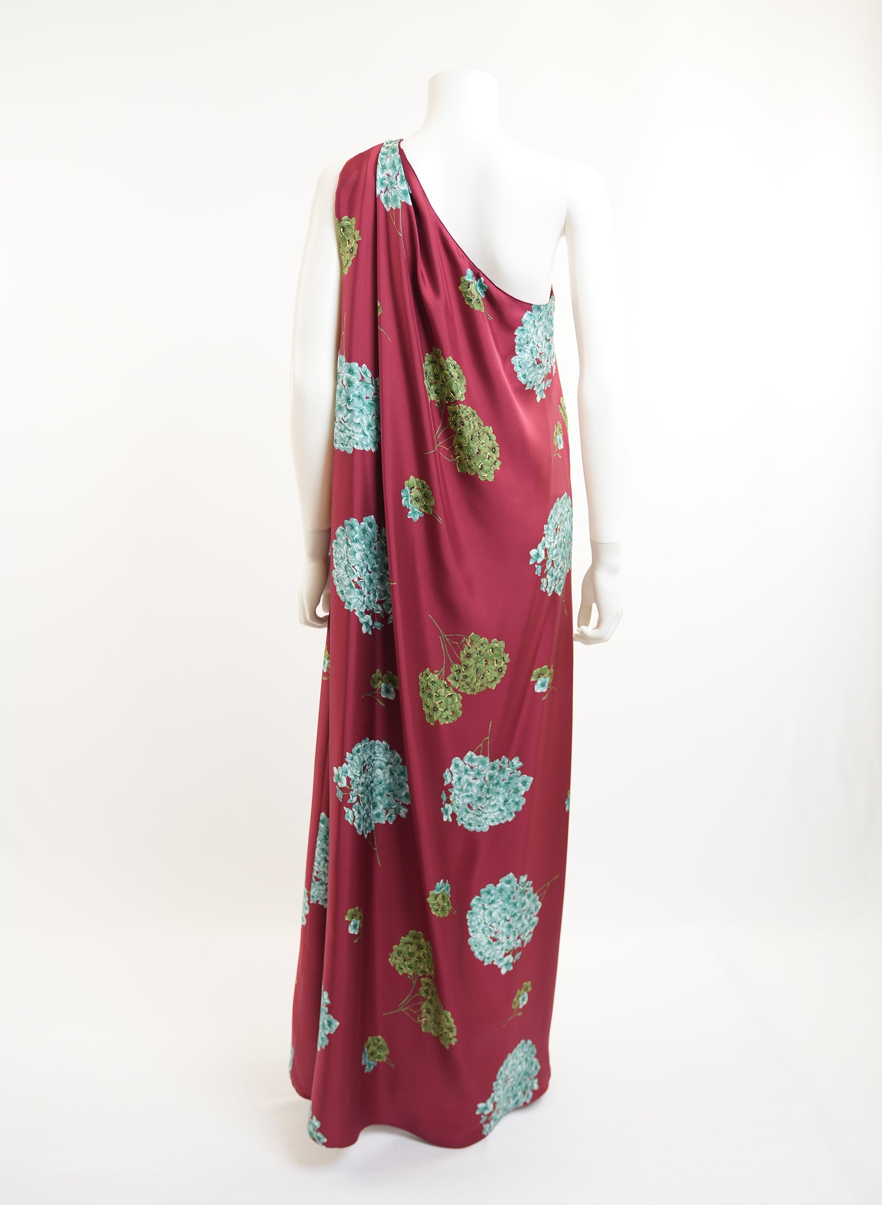 Double J Floral-Print One Shoulder Silk Maxi Dress