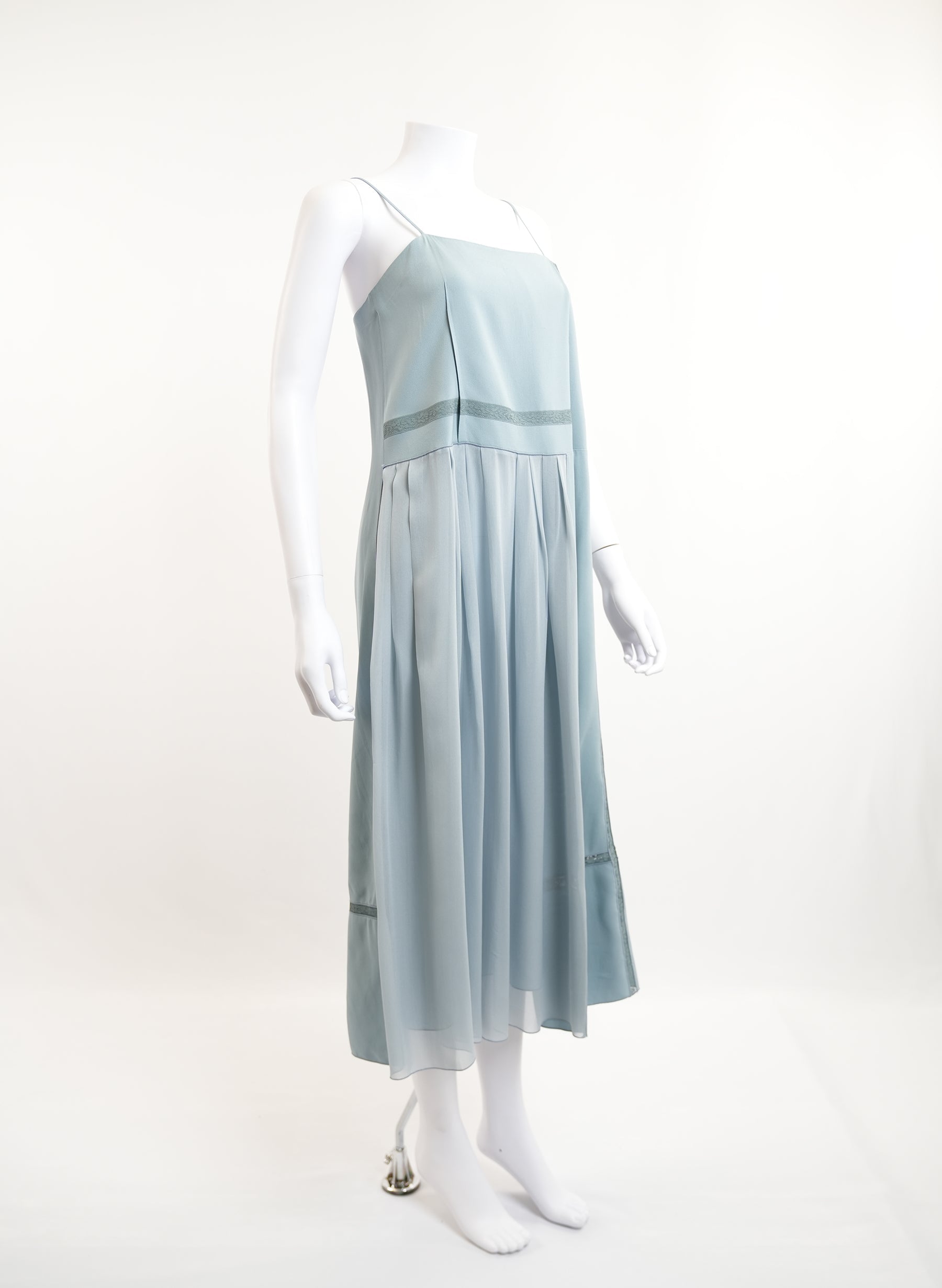 Chloe Lace Trimmed Pleated Crepe Dress