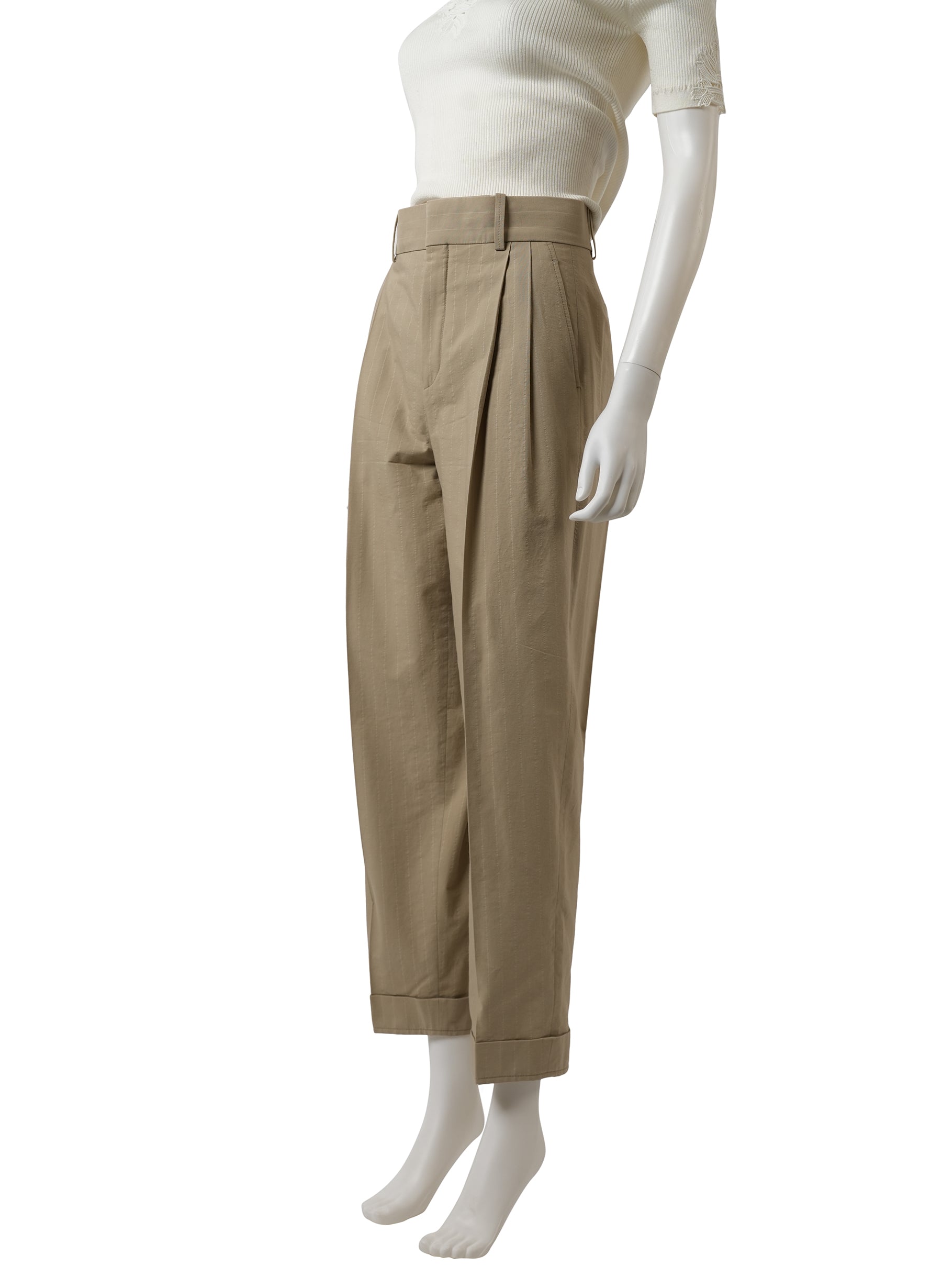 Pantalon droit court à fines rayures Chloé en mélange de coton