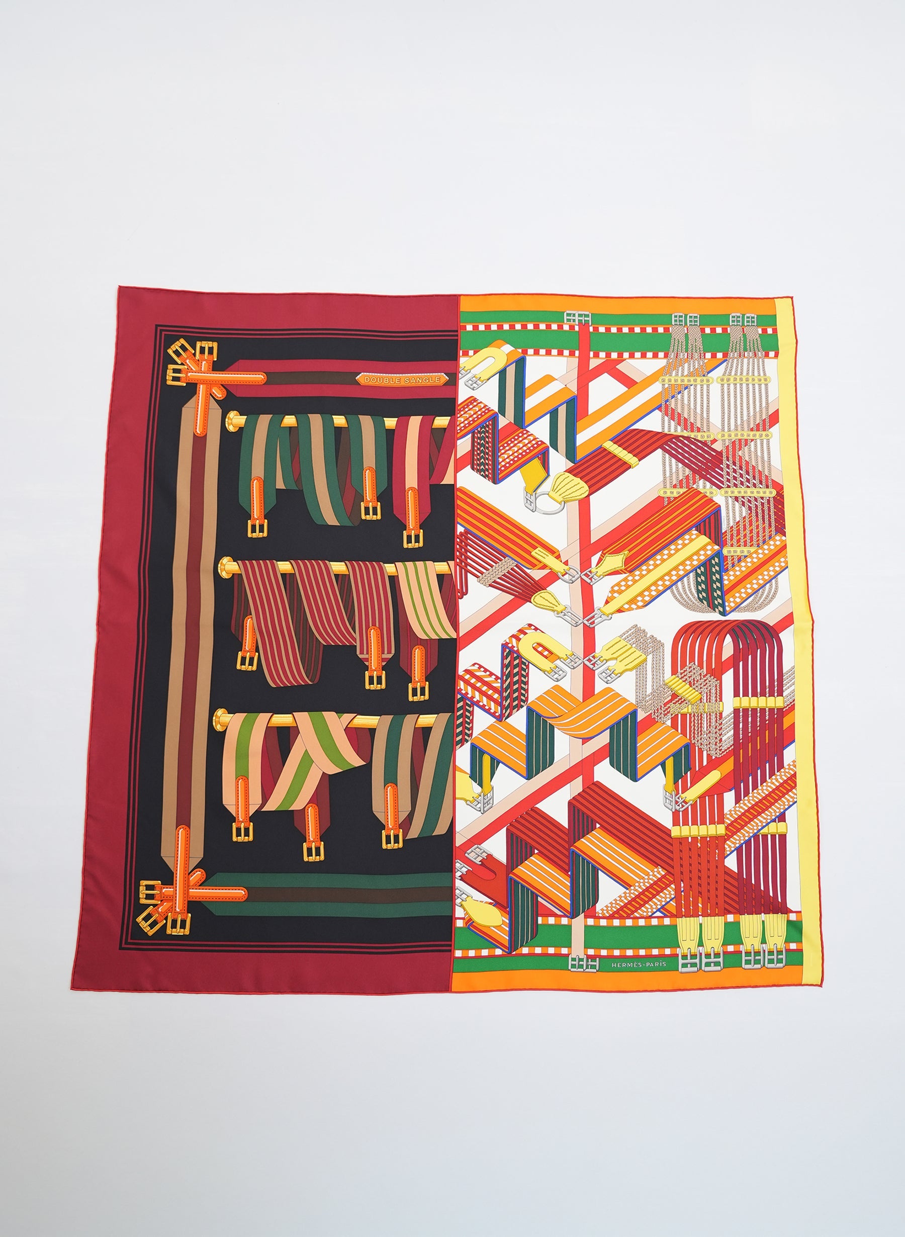 Foulard en soie Hermès à double bandoulière multicolore