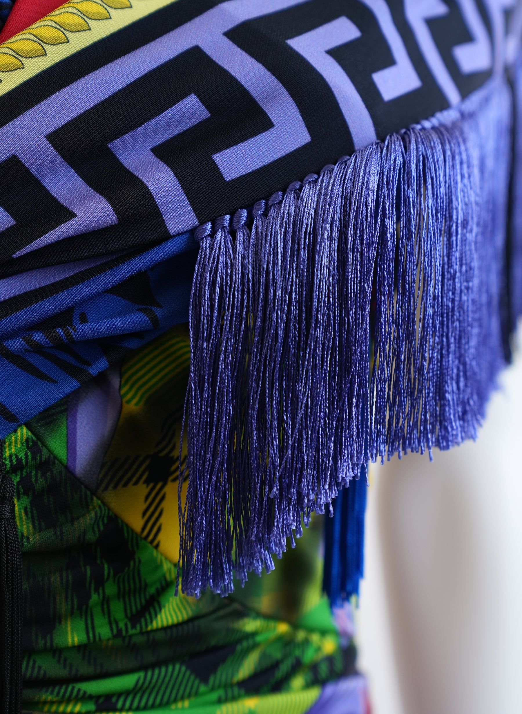 Robe courte à franges imprimée Versace Mega Mix