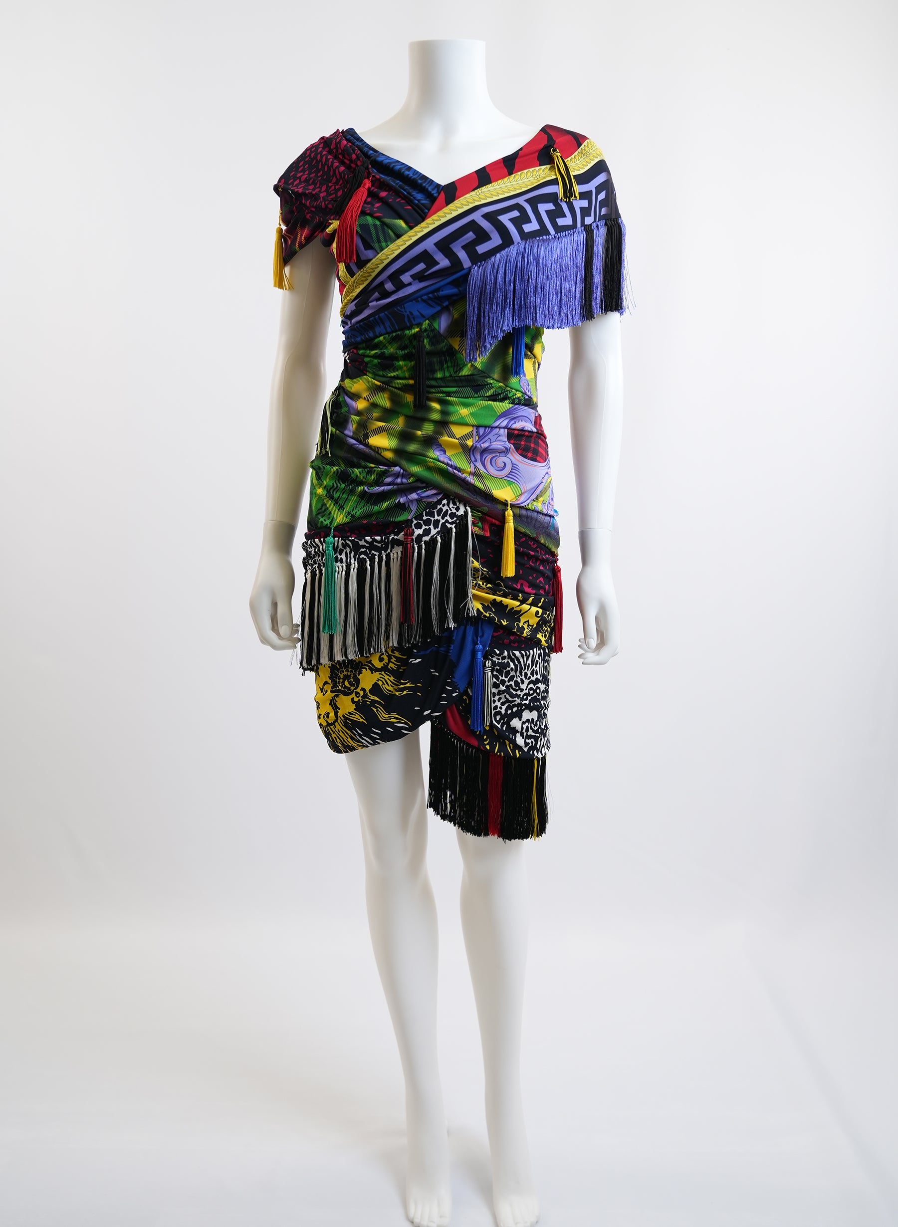 Versace Mega Mix Print Fringe Mini Dress