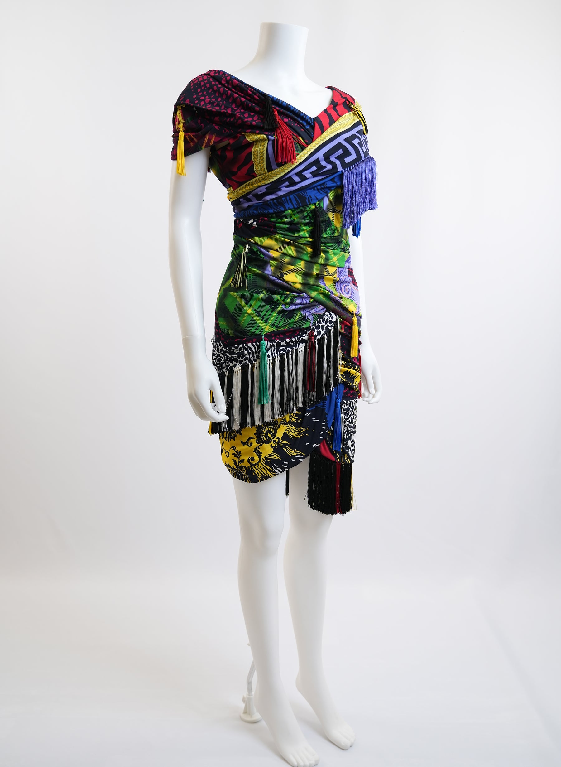 Robe courte à franges imprimée Versace Mega Mix