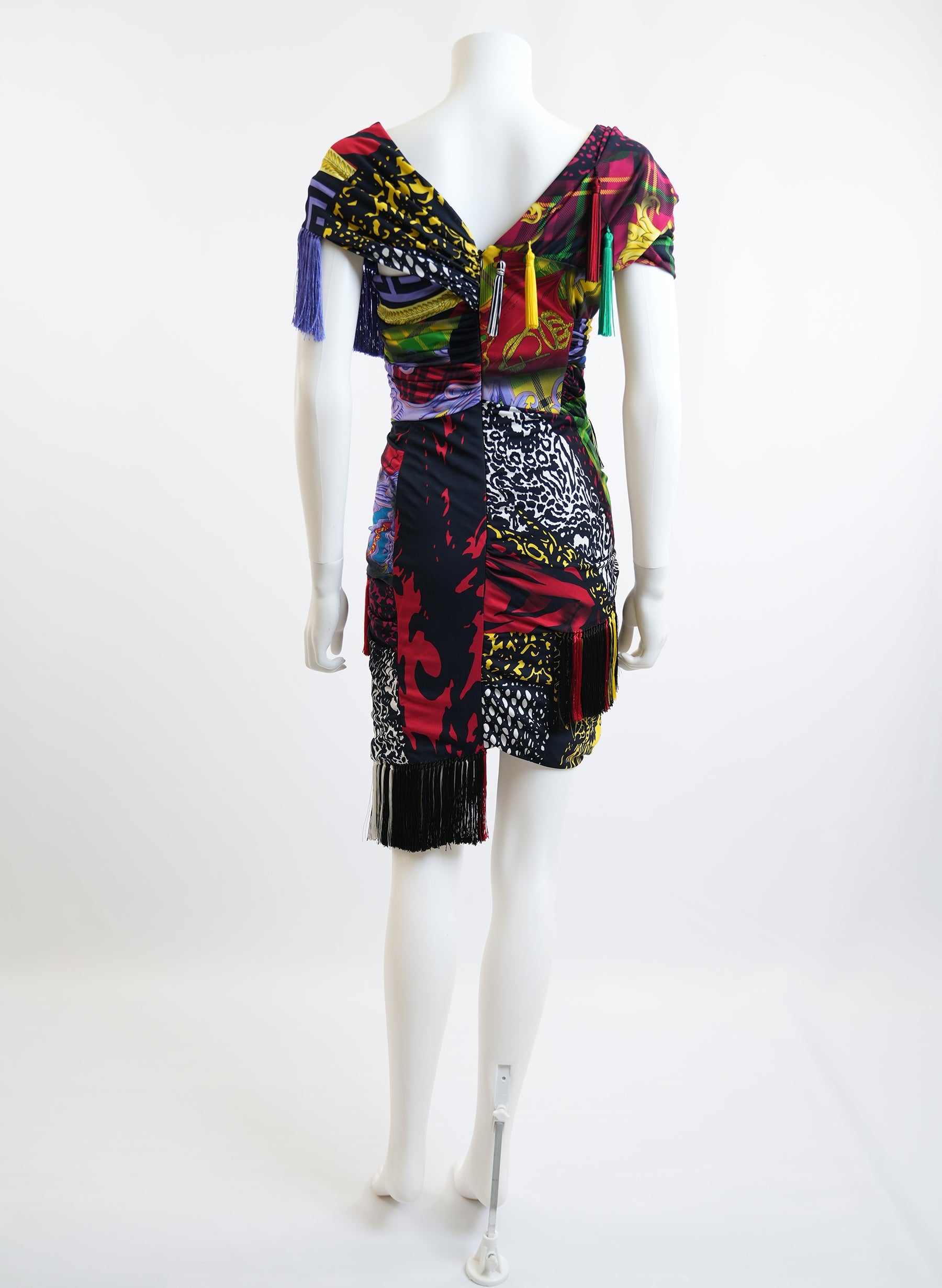 Robe courte à franges imprimée Versace Mega Mix