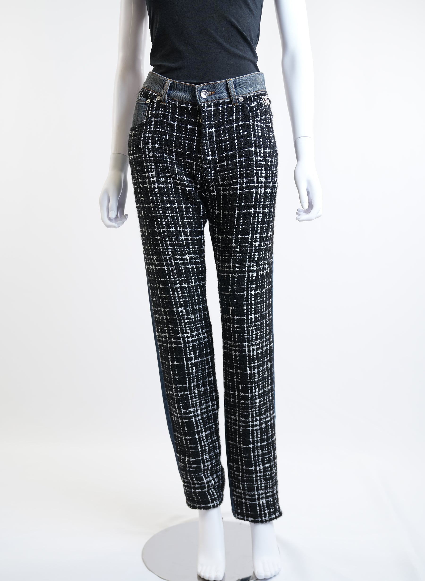Pantalon en denim à empiècements en tweed à carreaux Dolce & Gabbana