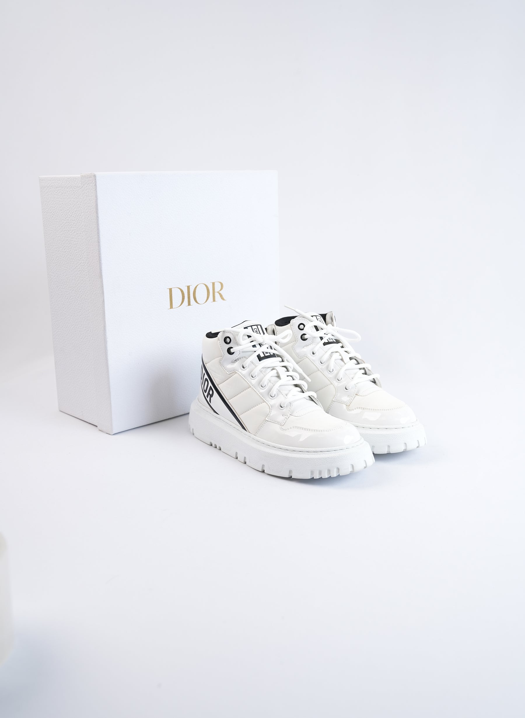 Christian Dior D Player Nylon & Patent Leather High Top Sneakers
