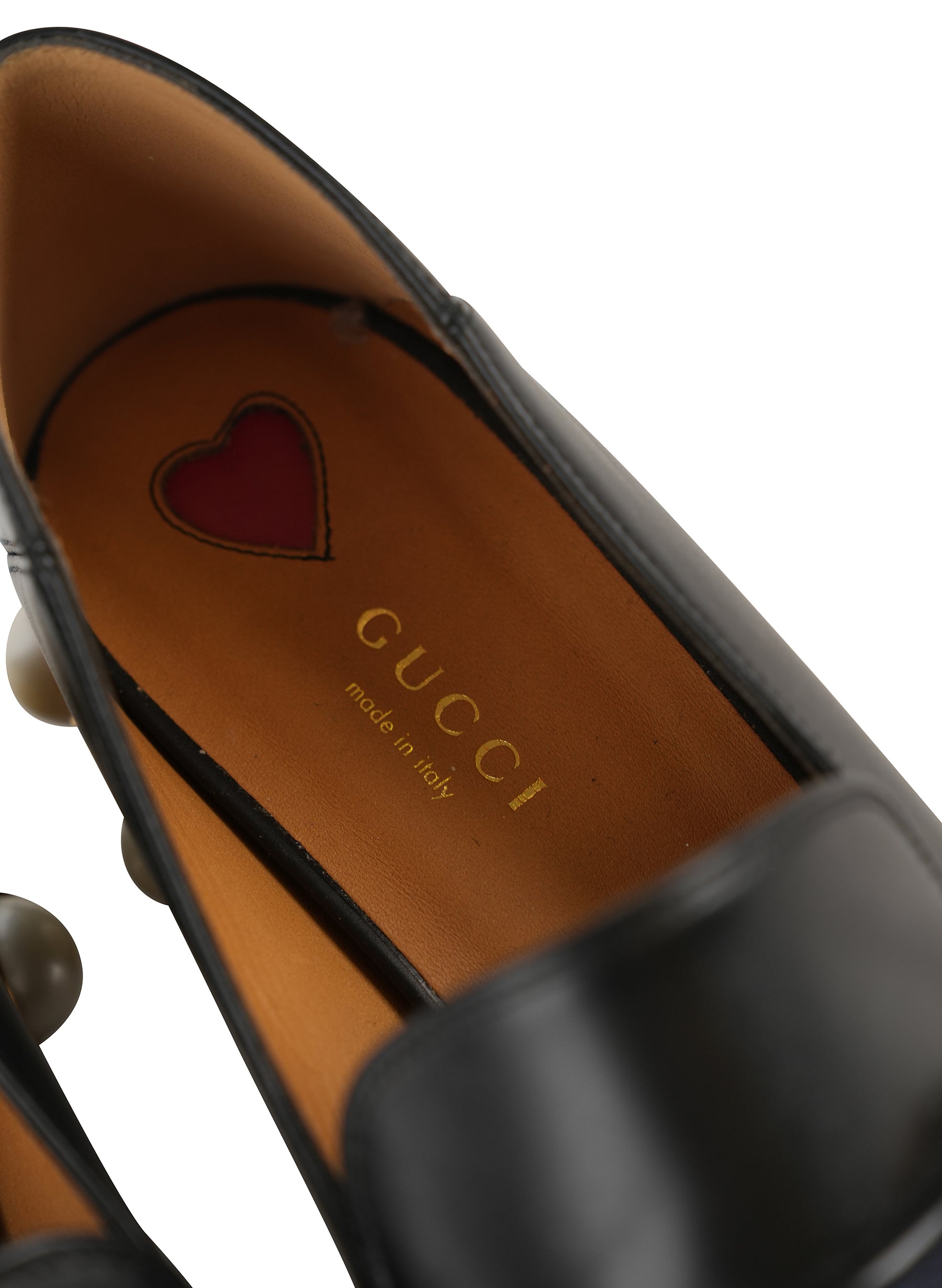 Mocassin Gucci Peyton GG en cuir noir orné de perles