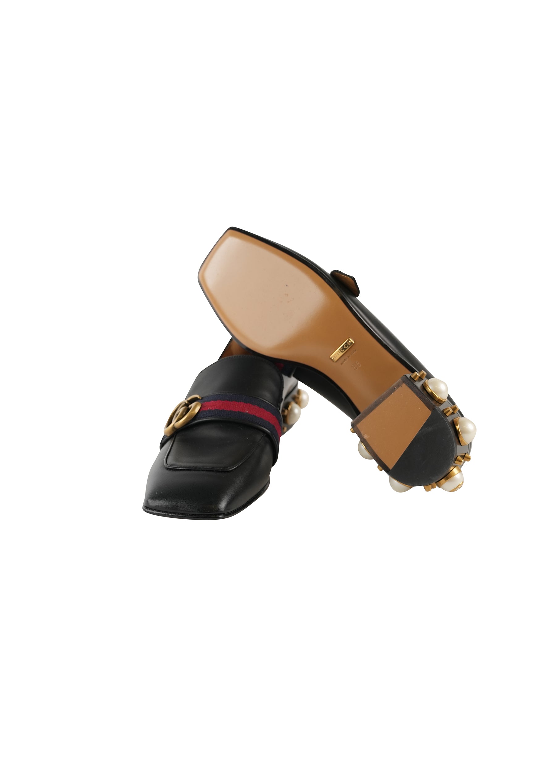 Mocassin Gucci Peyton GG en cuir noir orné de perles