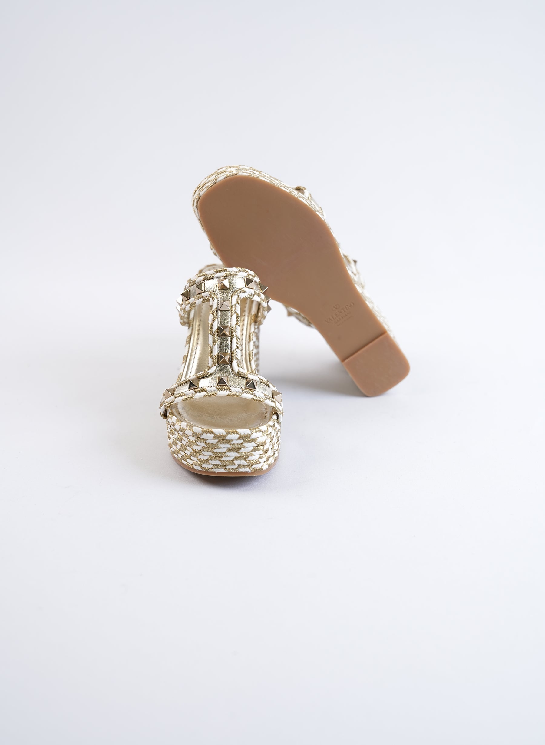 Sandales compensées Valentino Rockstud en nappa laminé