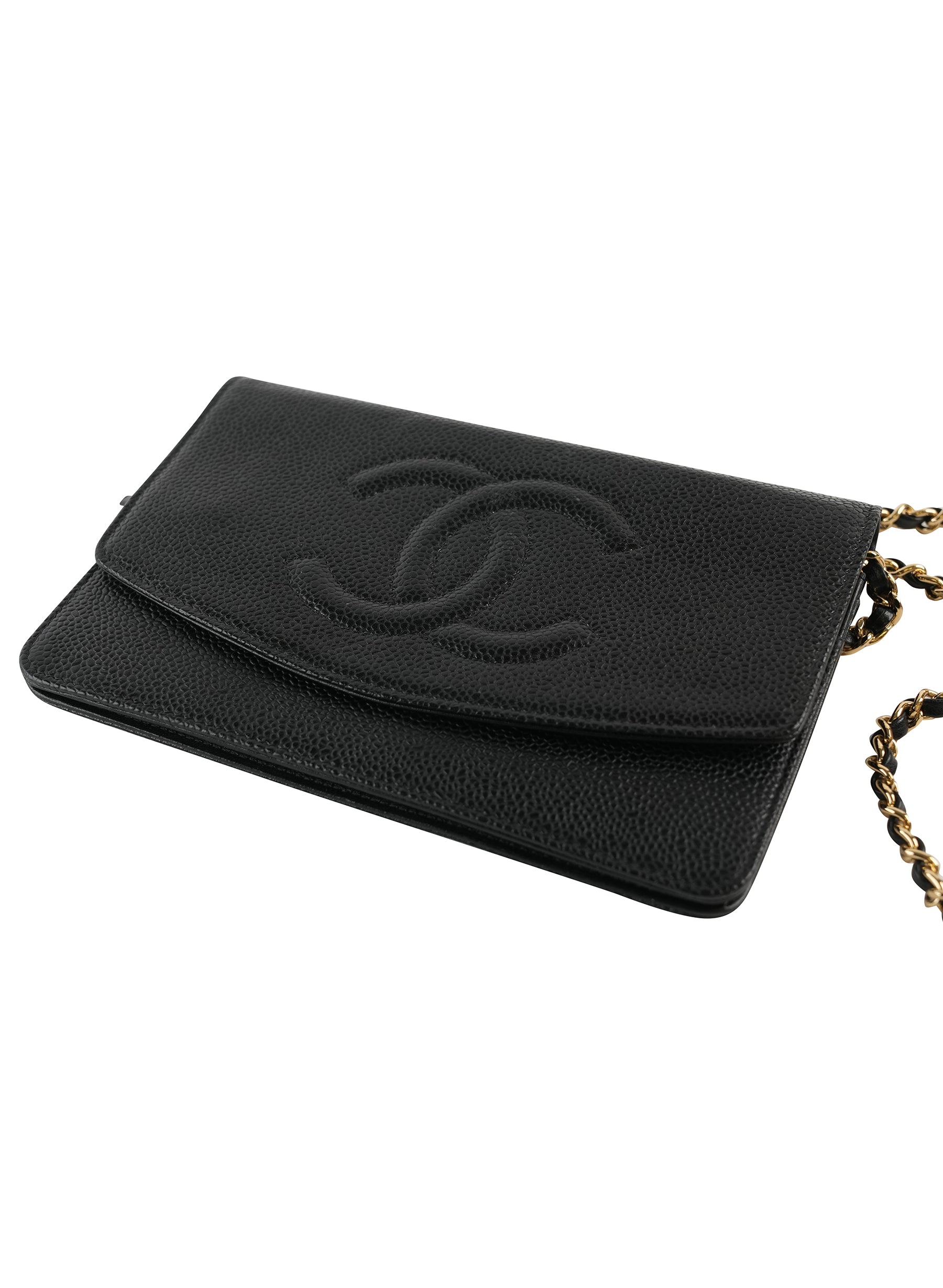 Portefeuille Chanel Caviar Timeless CC avec chaîne WOC Noir
