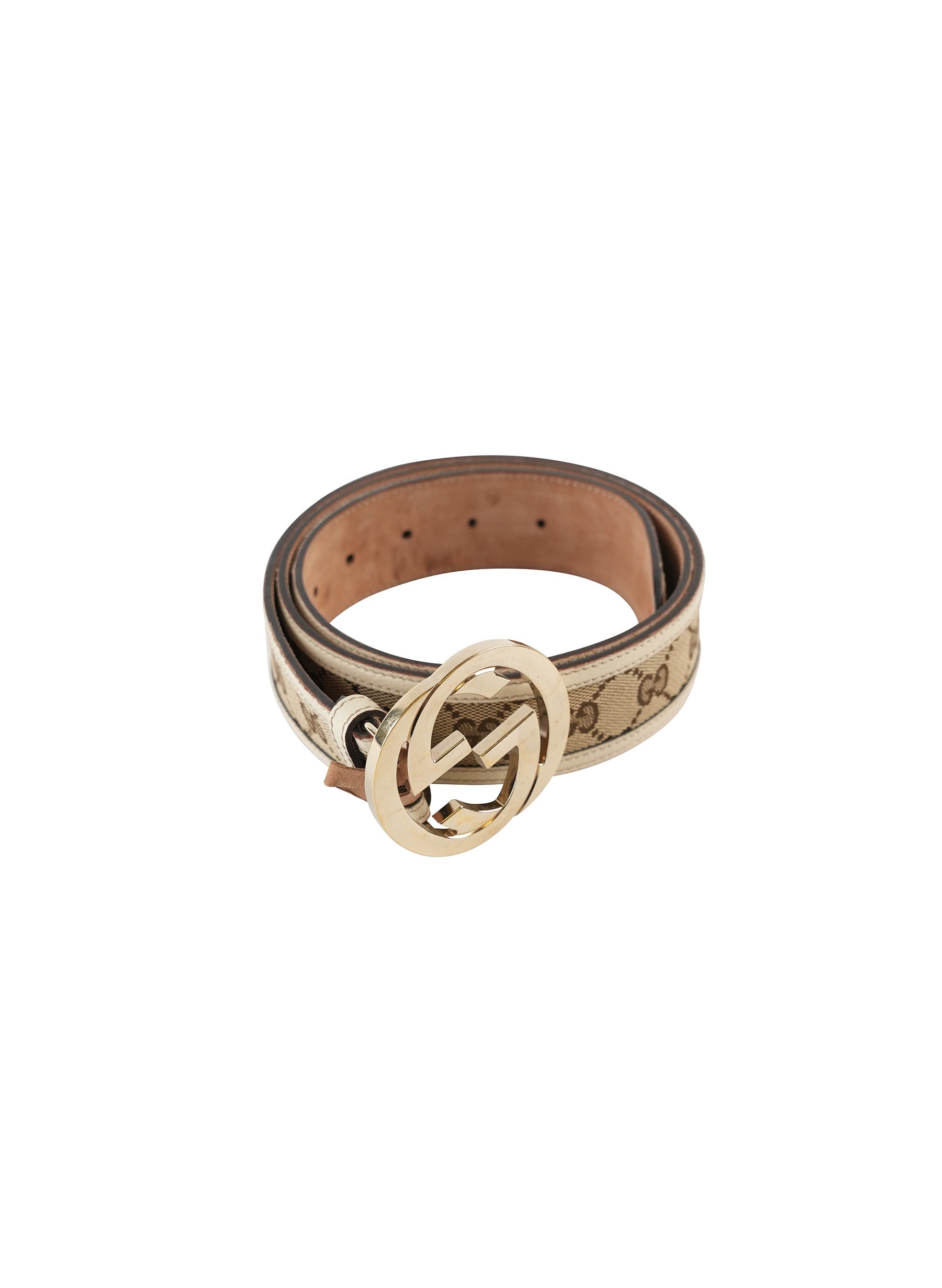 Ceinture Gucci en toile GG et cuir entrelacé