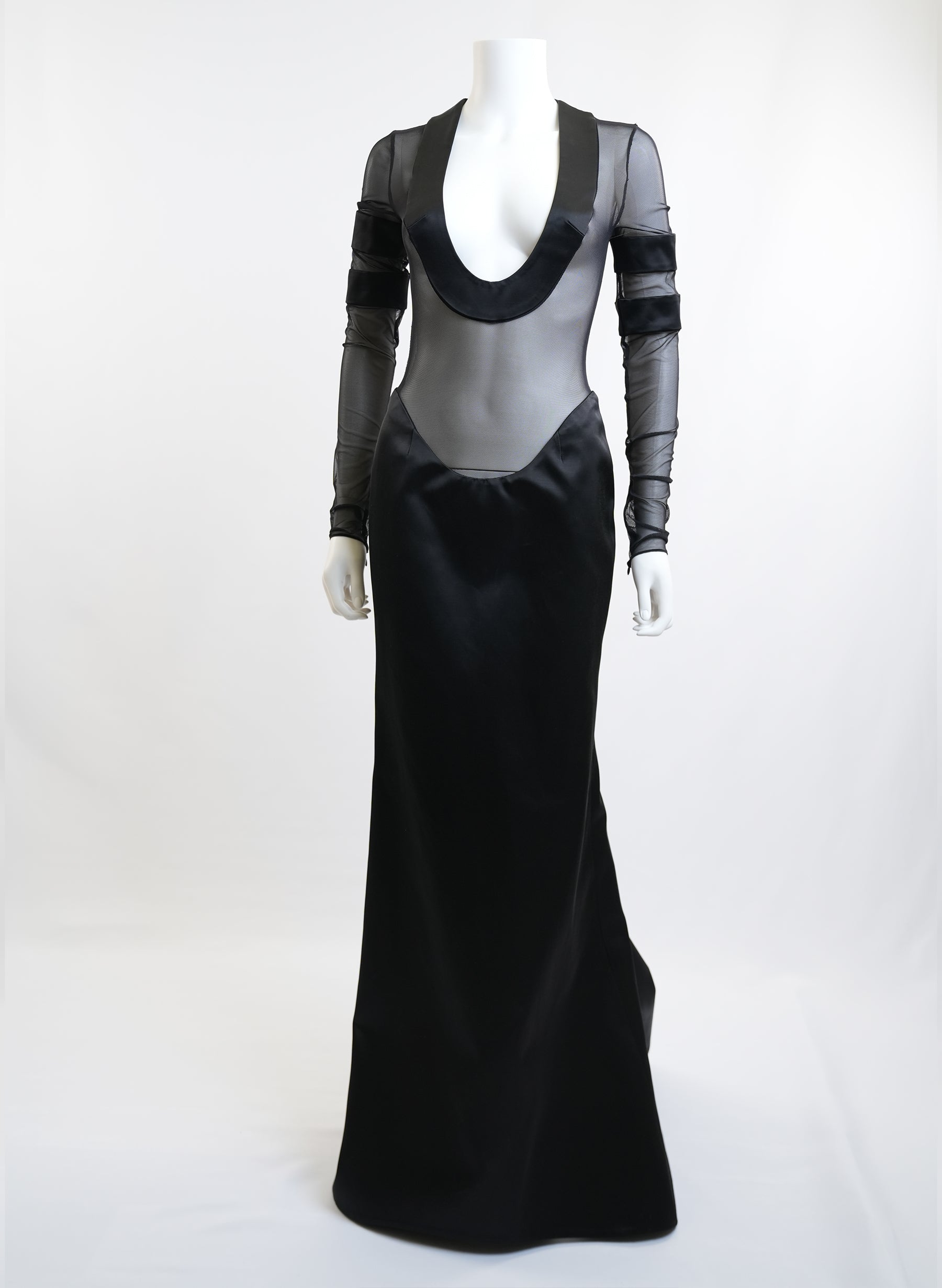 LaQuan Smith Mesh Built-in-Bodysuit Gown