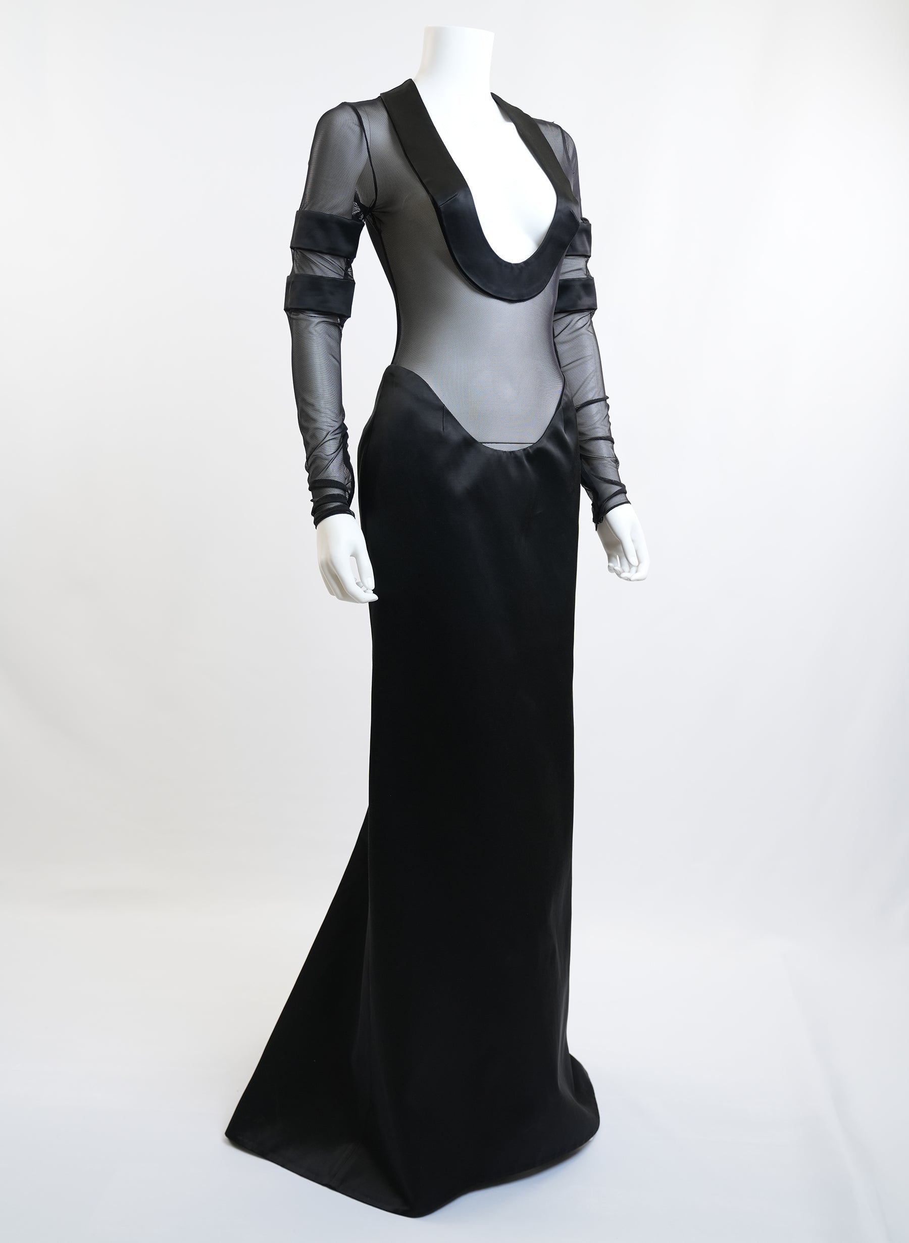 LaQuan Smith Mesh Built-in-Bodysuit Gown