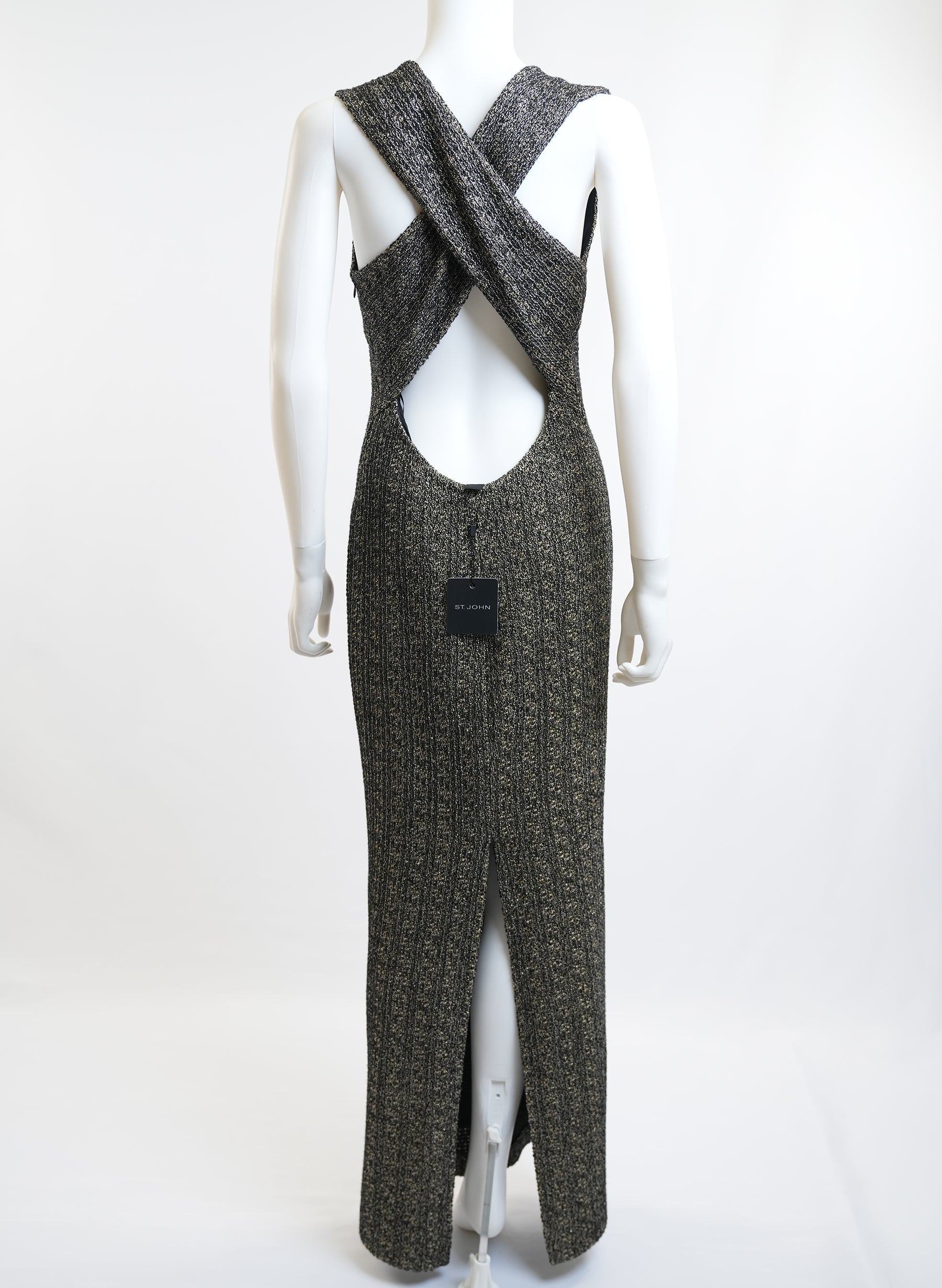 Robe St. John en laine mélangée, effet caviar doré métallisé