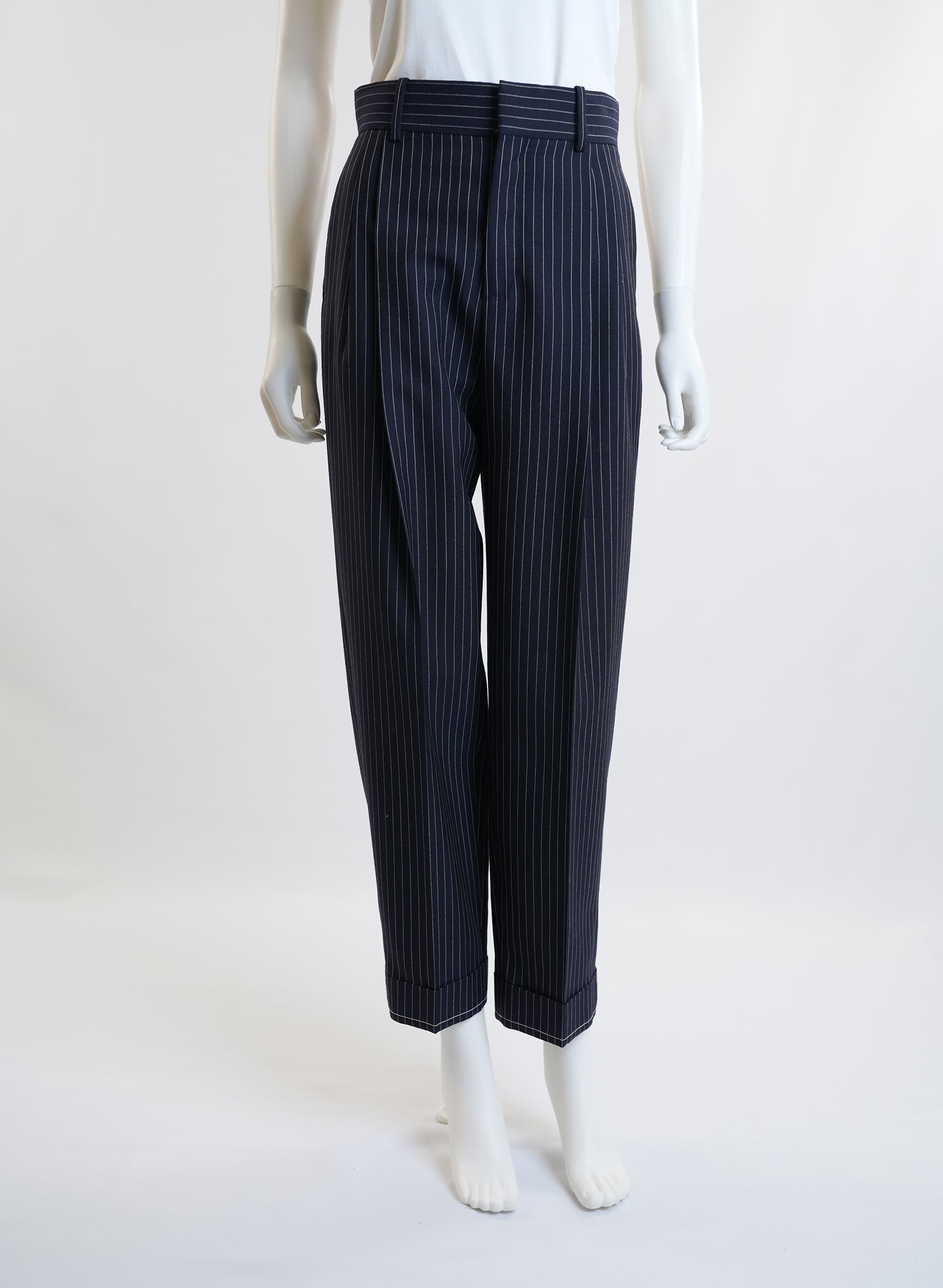 Pantalon à fines rayures bleu marine Chloé