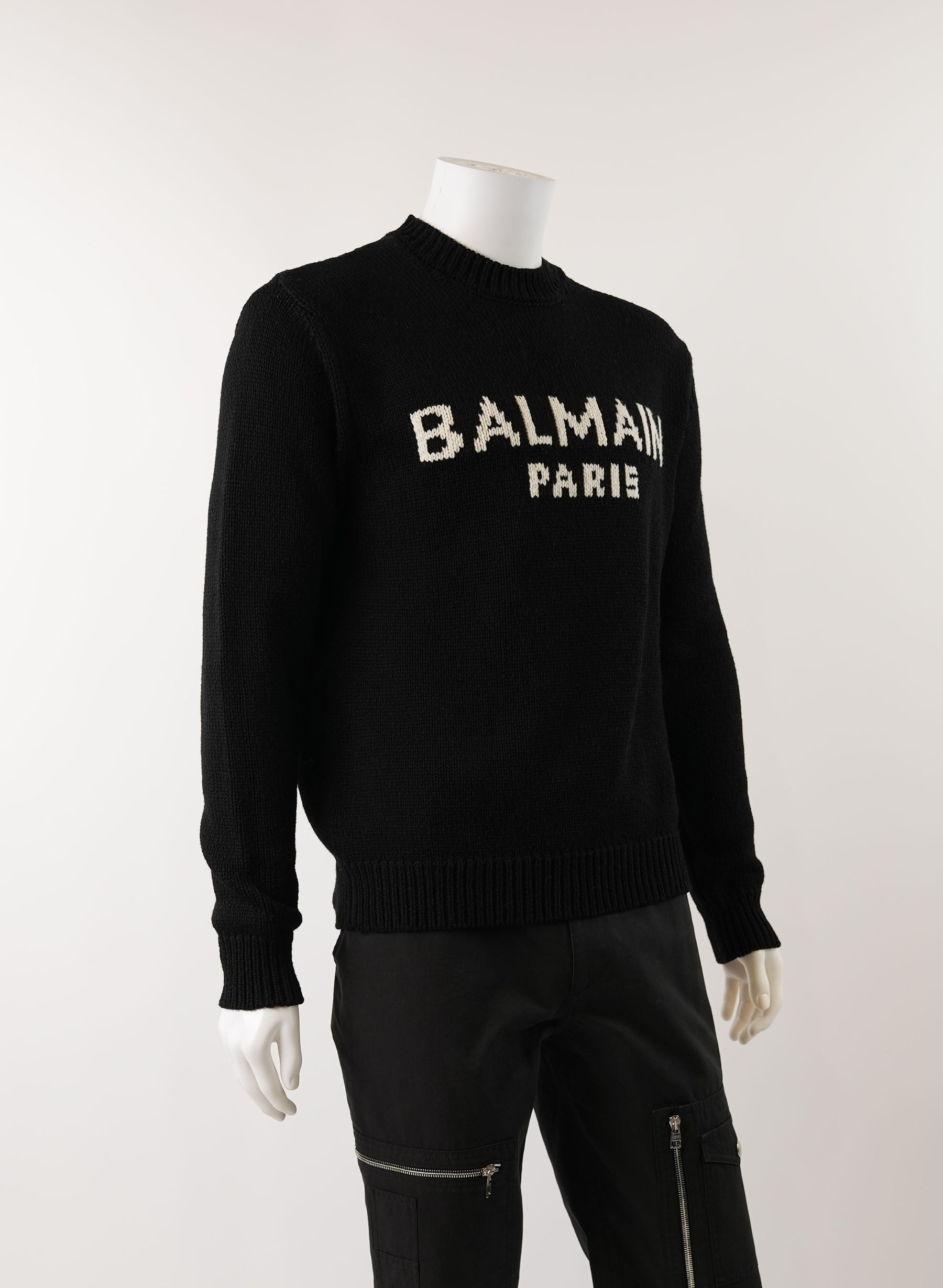 Pull Balmain à logo intarsia brossé