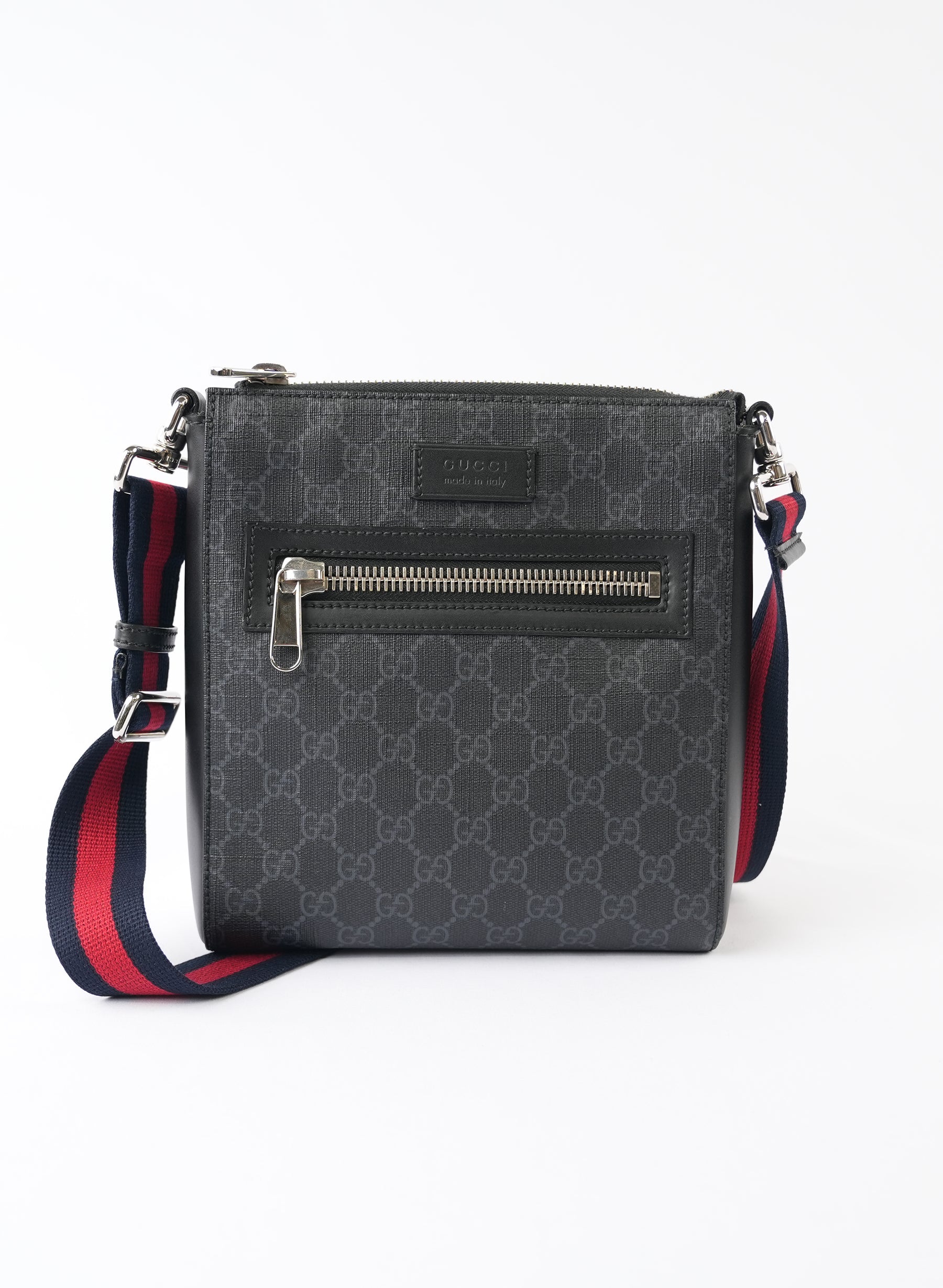 Sac messager plat Gucci GG Supreme Monogram Web petit format