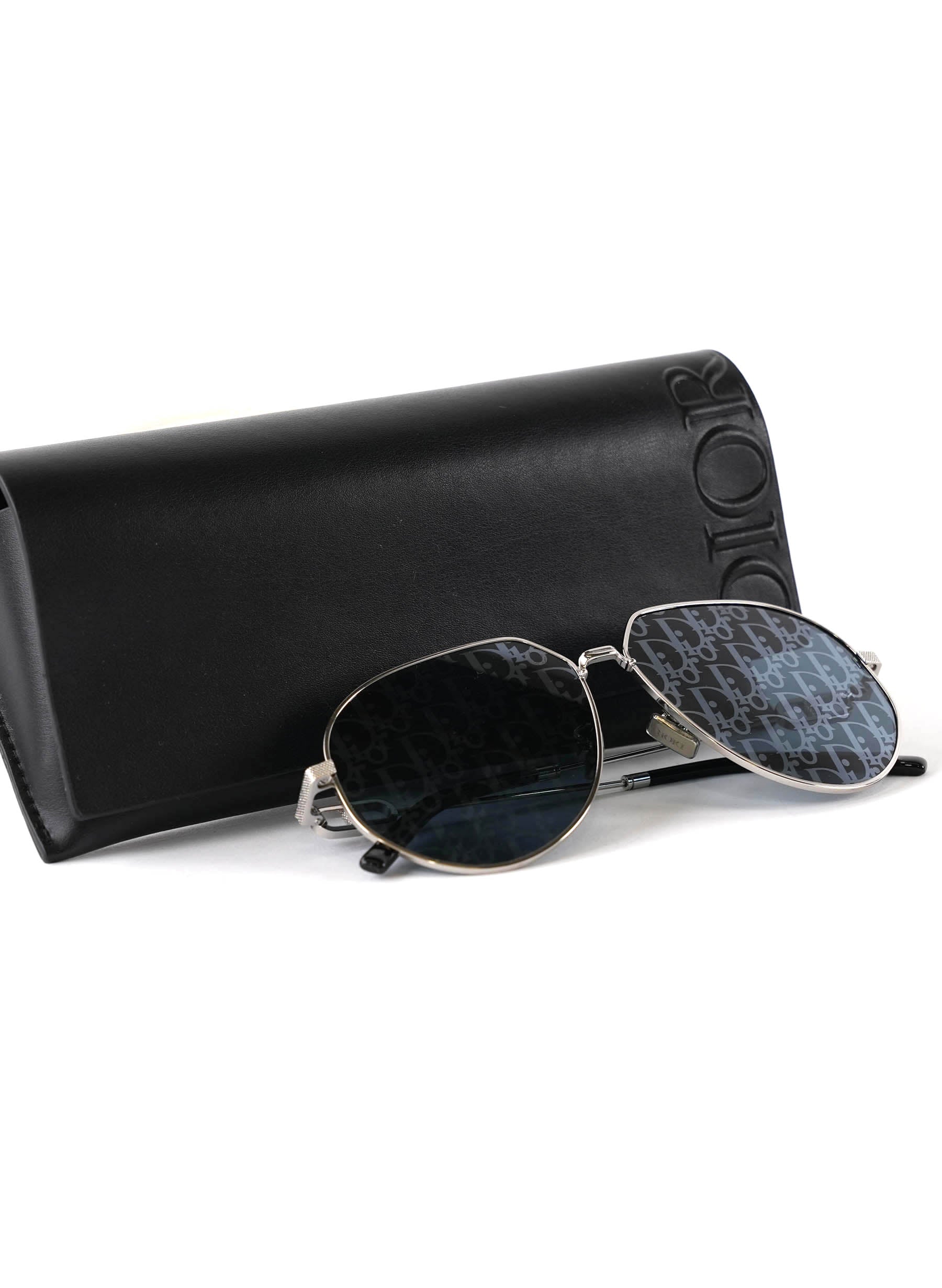 Lunettes de soleil aviateur Christian Dior grises à verres miroir