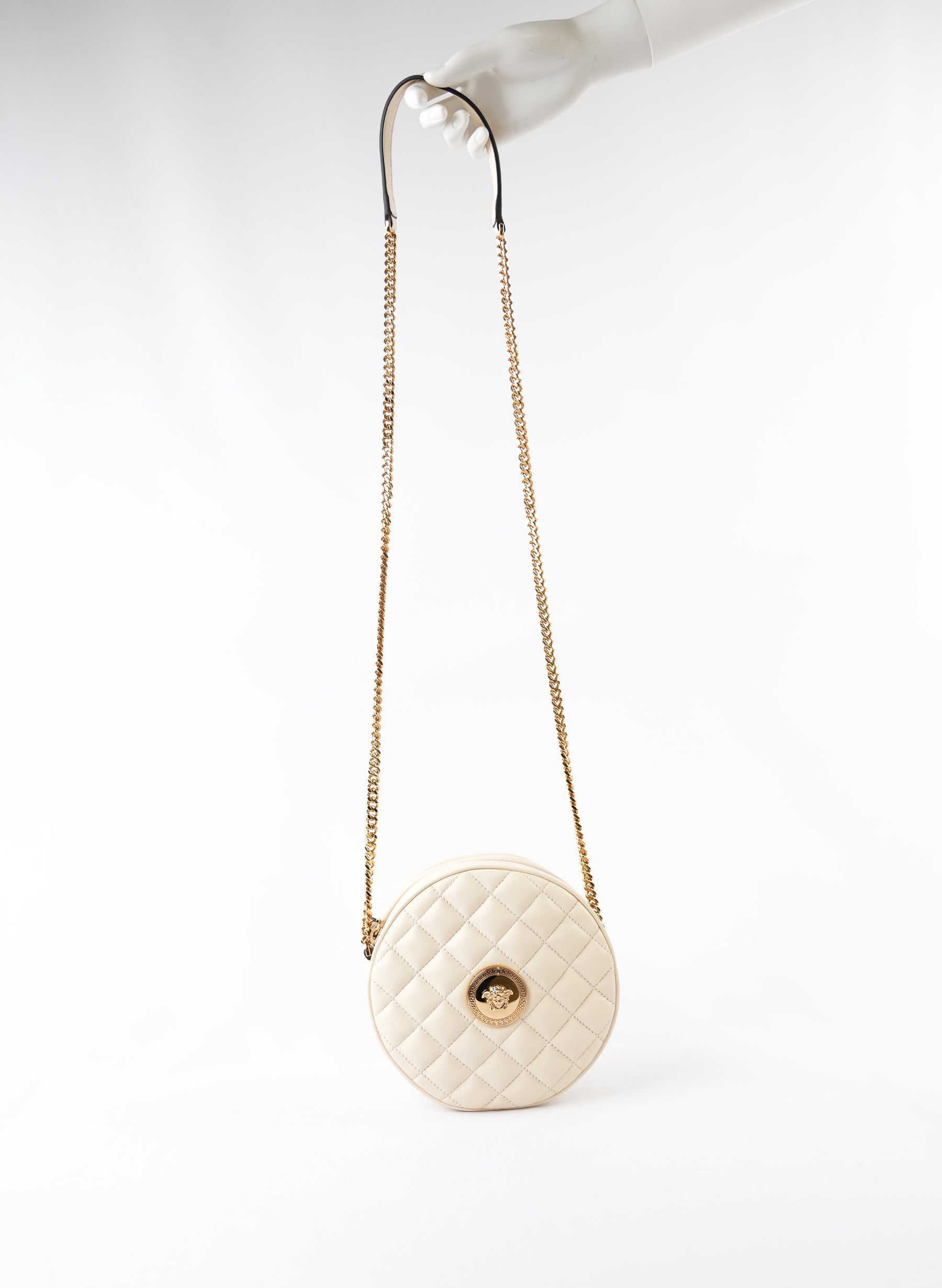 Versace Nappa Quilted La Medusa Round Camera Crossbody
