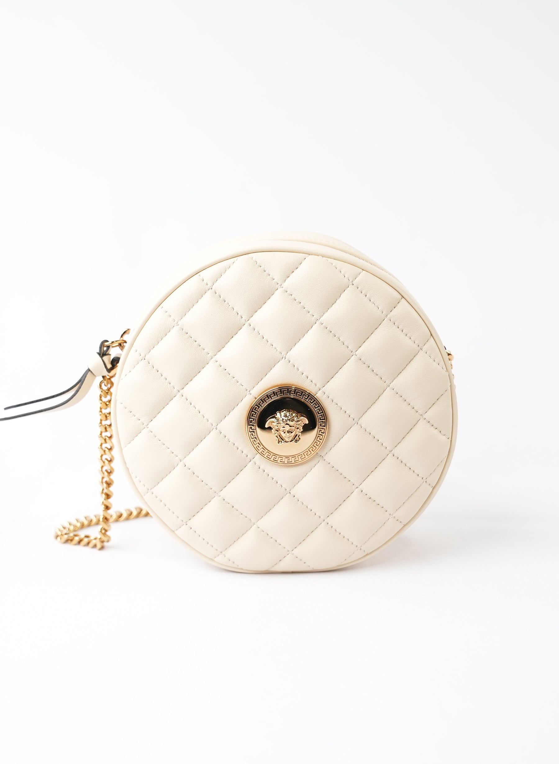 Versace Nappa Quilted La Medusa Round Camera Crossbody