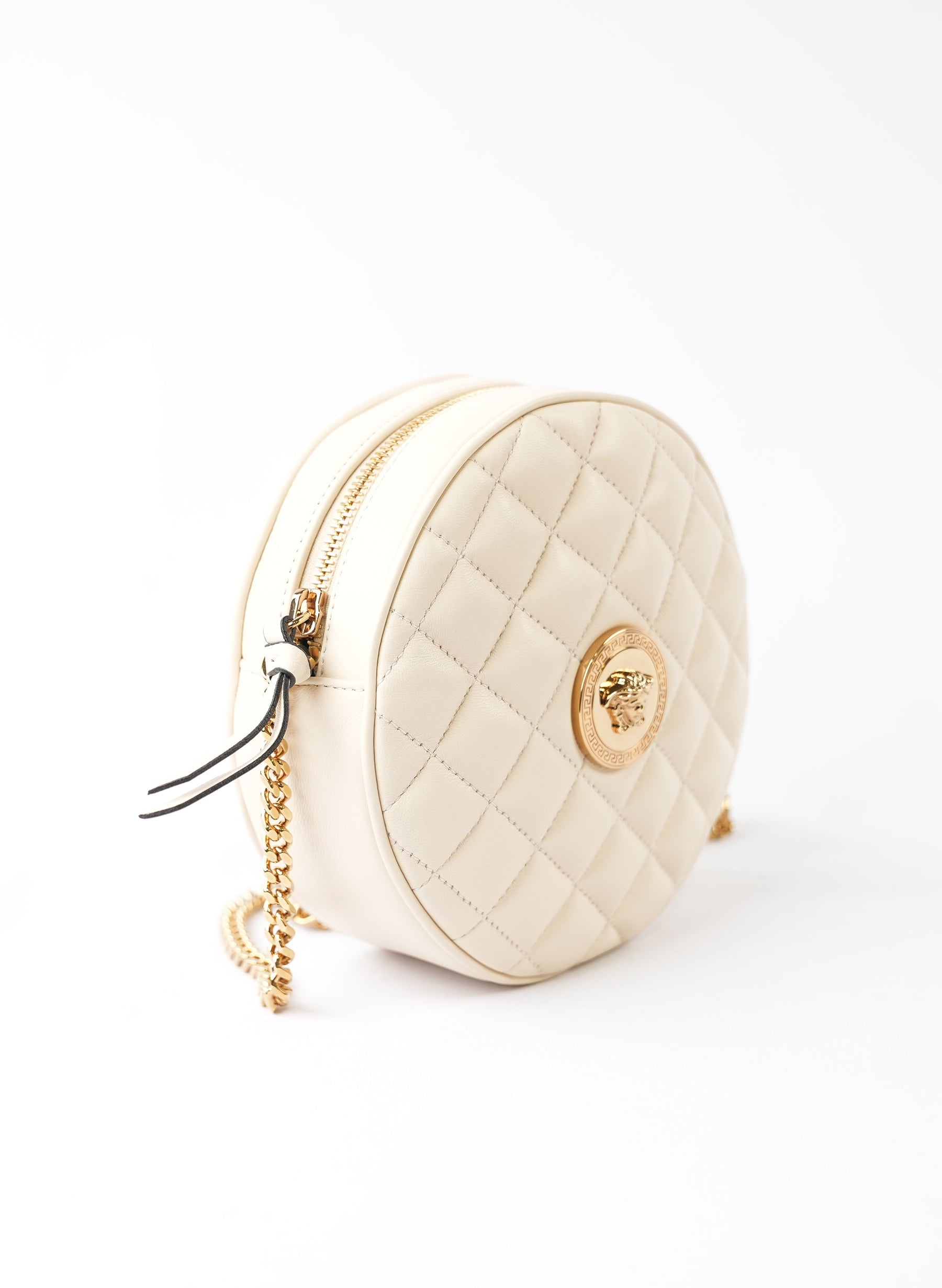 Versace Nappa Quilted La Medusa Round Camera Crossbody