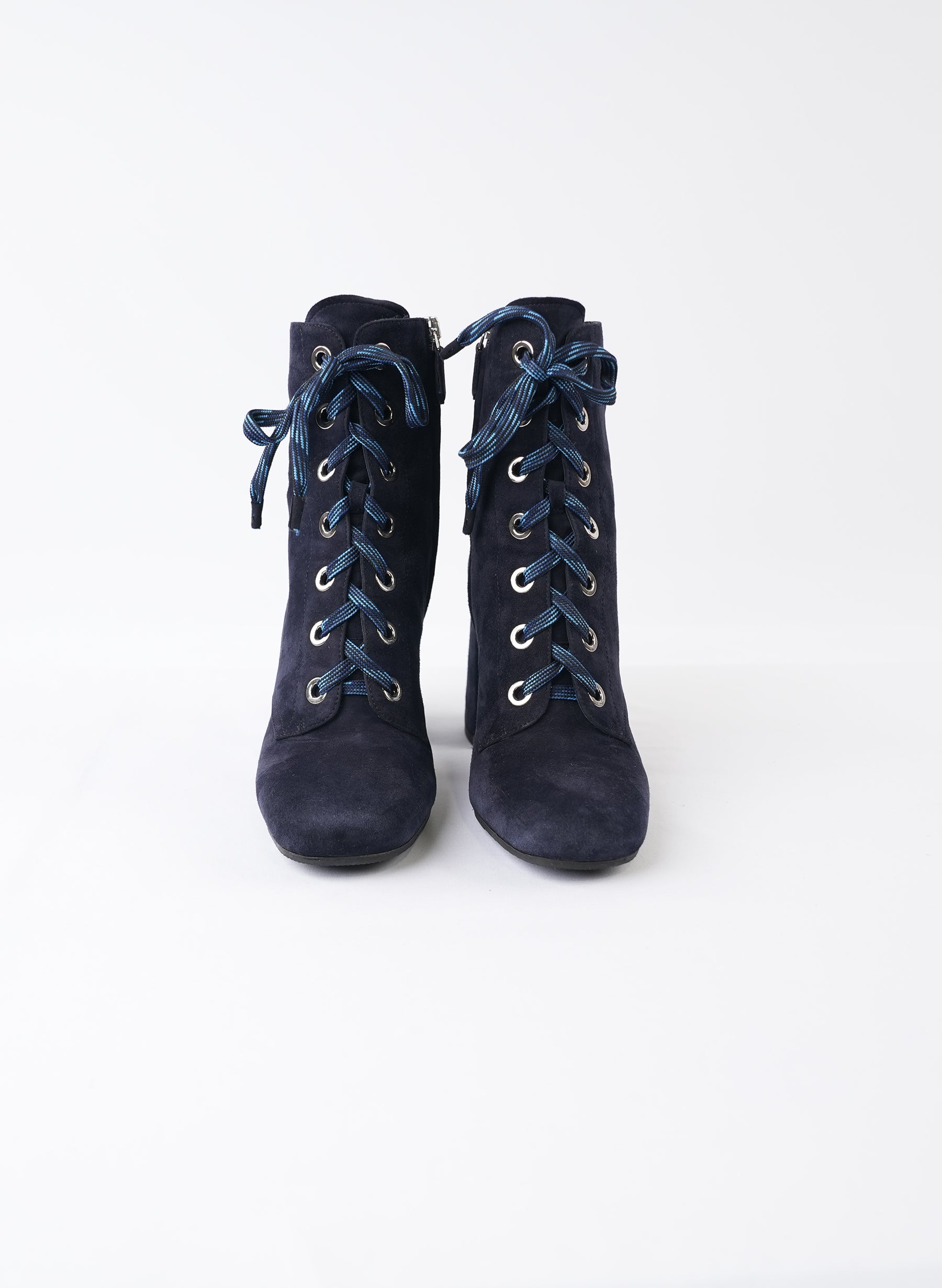 Prada Lace-Up Suede Heeled Ankle Boots