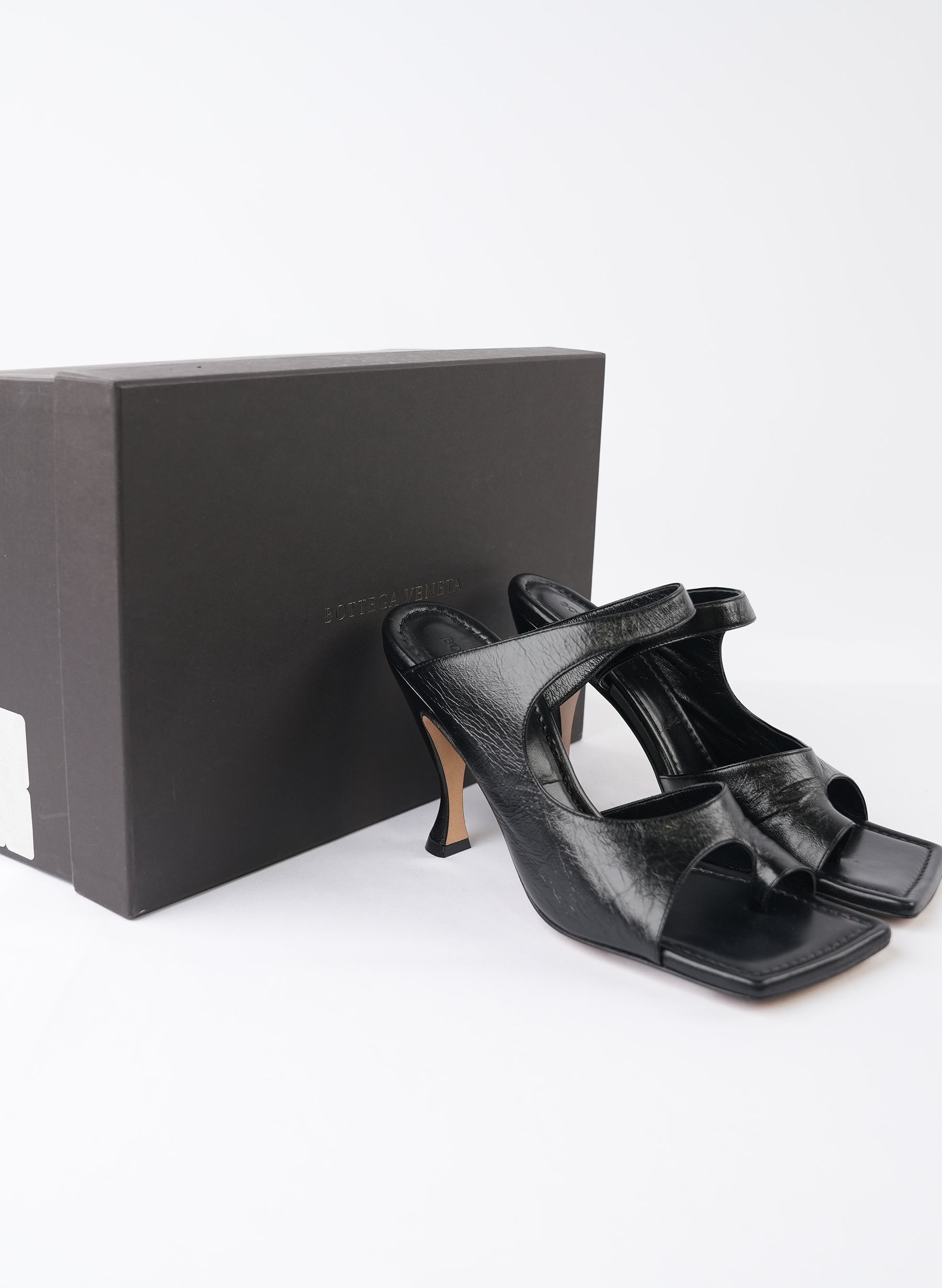 Bottega Veneta Black Leather Cutout Slide Sandals