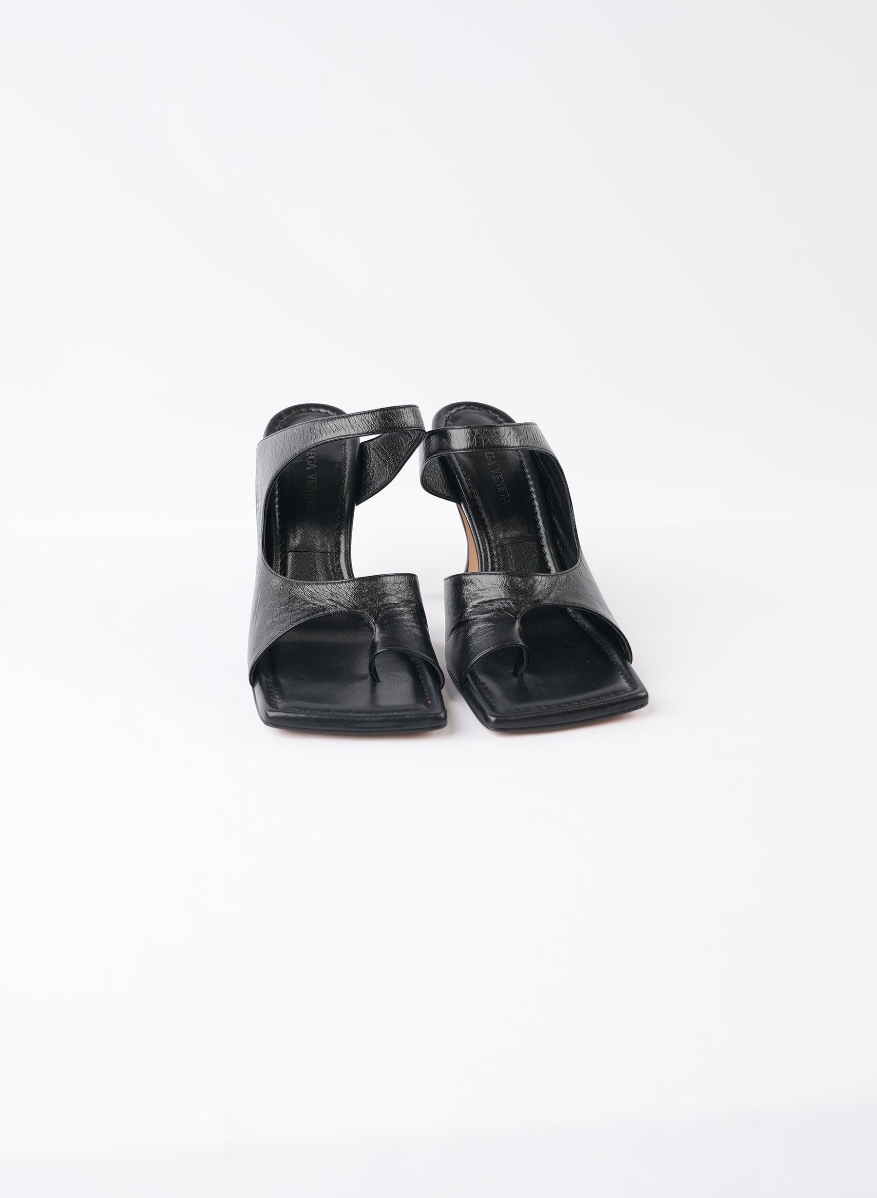 Bottega Veneta Black Leather Cutout Slide Sandals