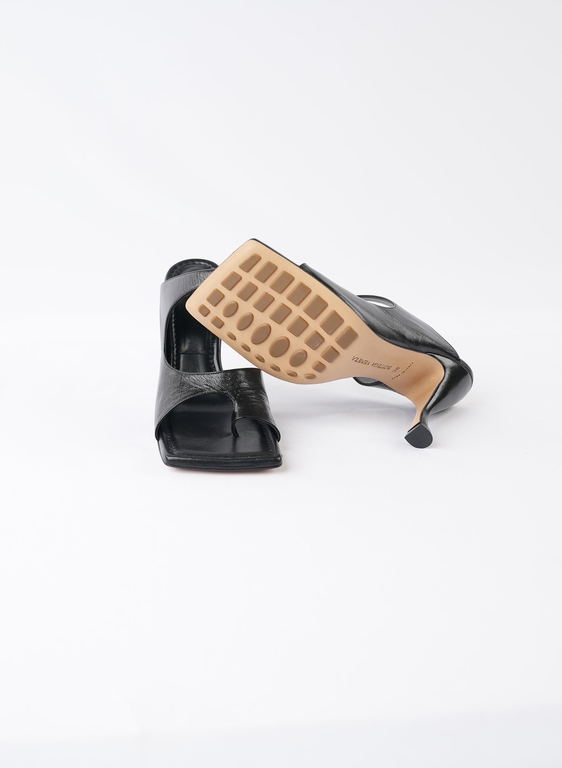 Bottega Veneta Black Leather Cutout Slide Sandals