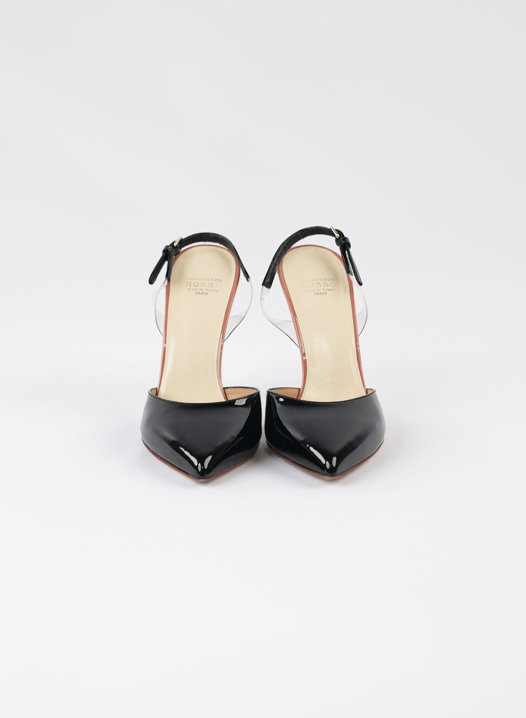 Francesco Russo Black Patent Leather Slingback Pumps