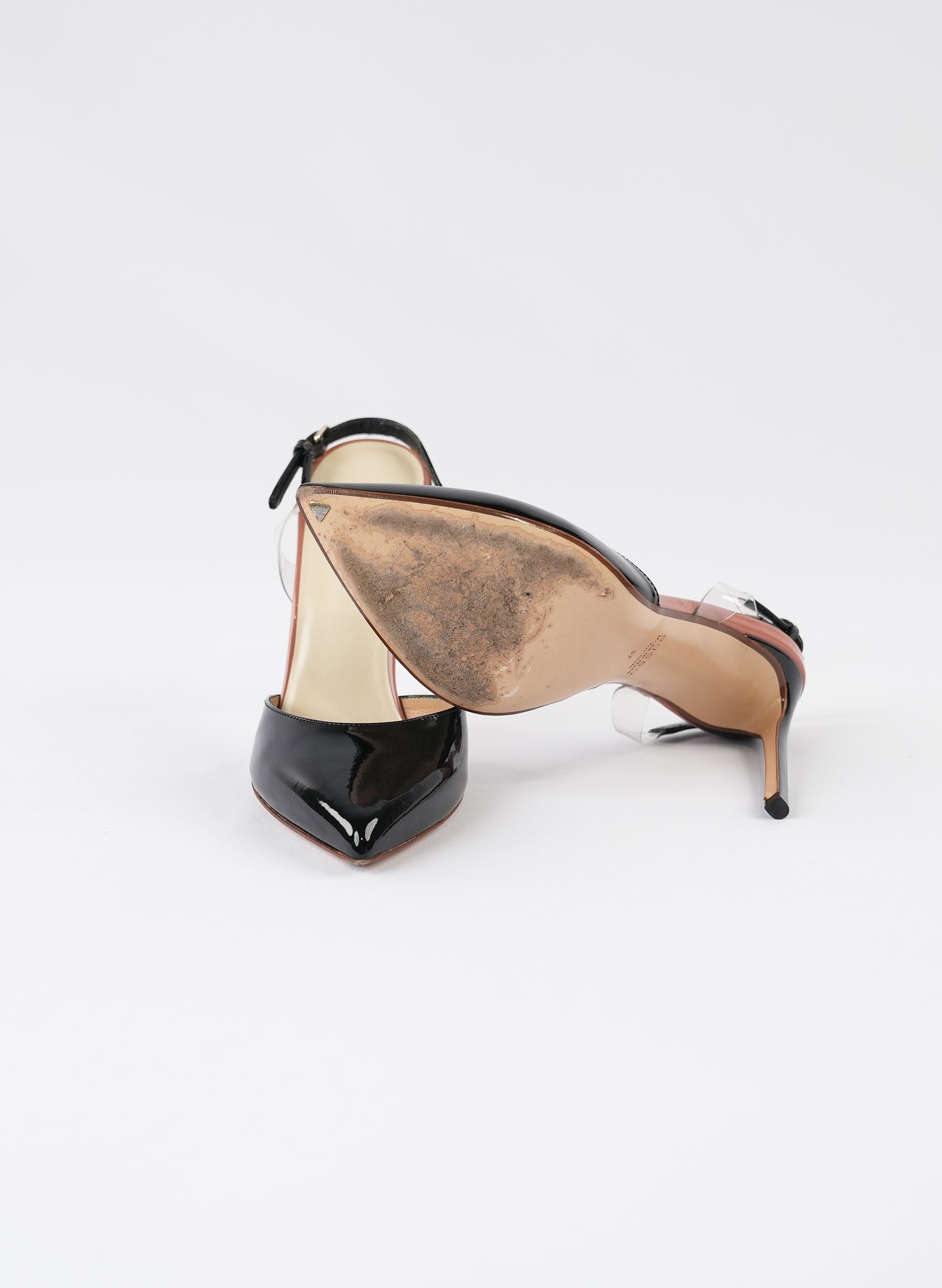 Francesco Russo Black Patent Leather Slingback Pumps